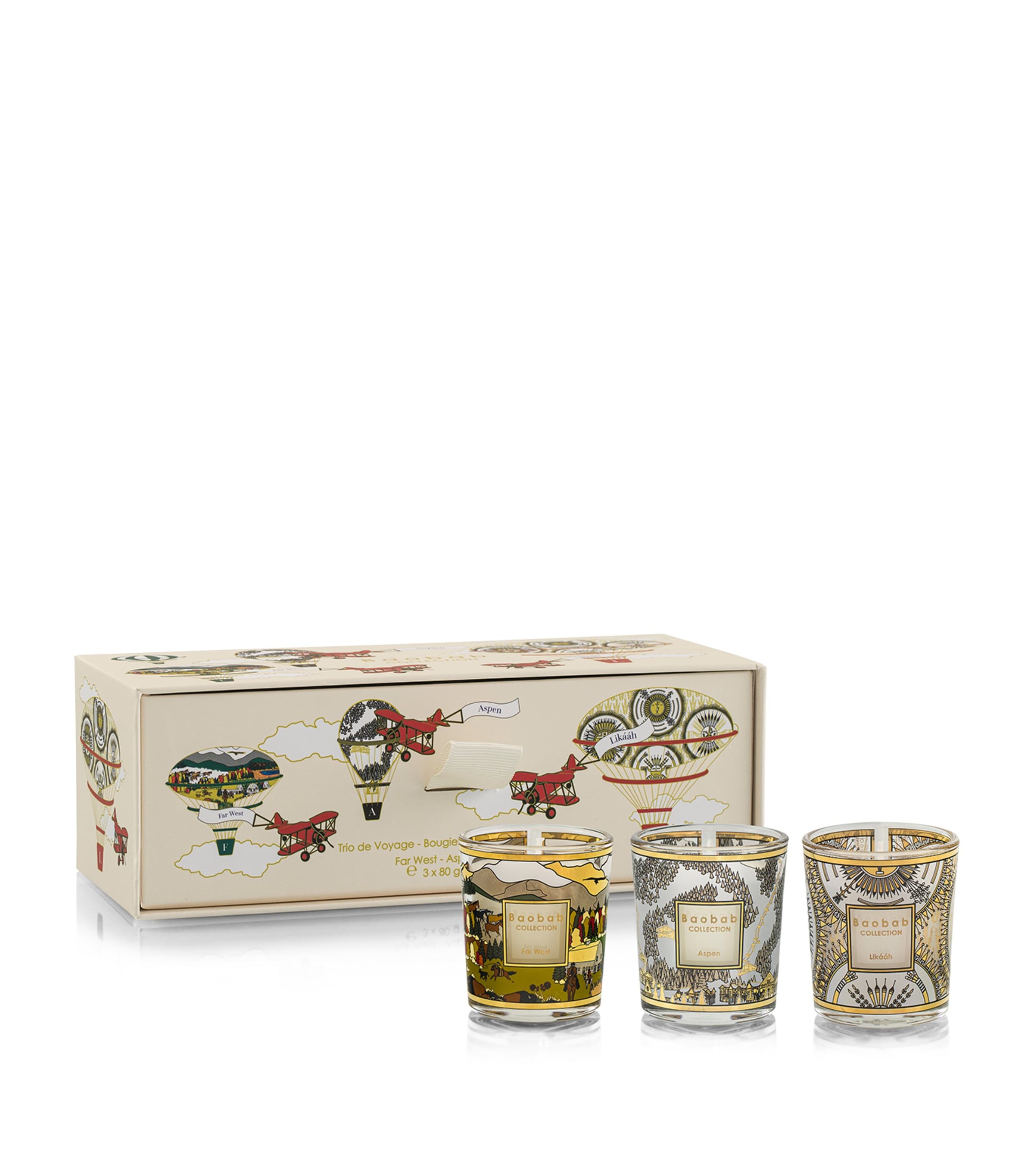 Baobab Collection Trio Travel Candles Set (3 x 80g) White & Gold