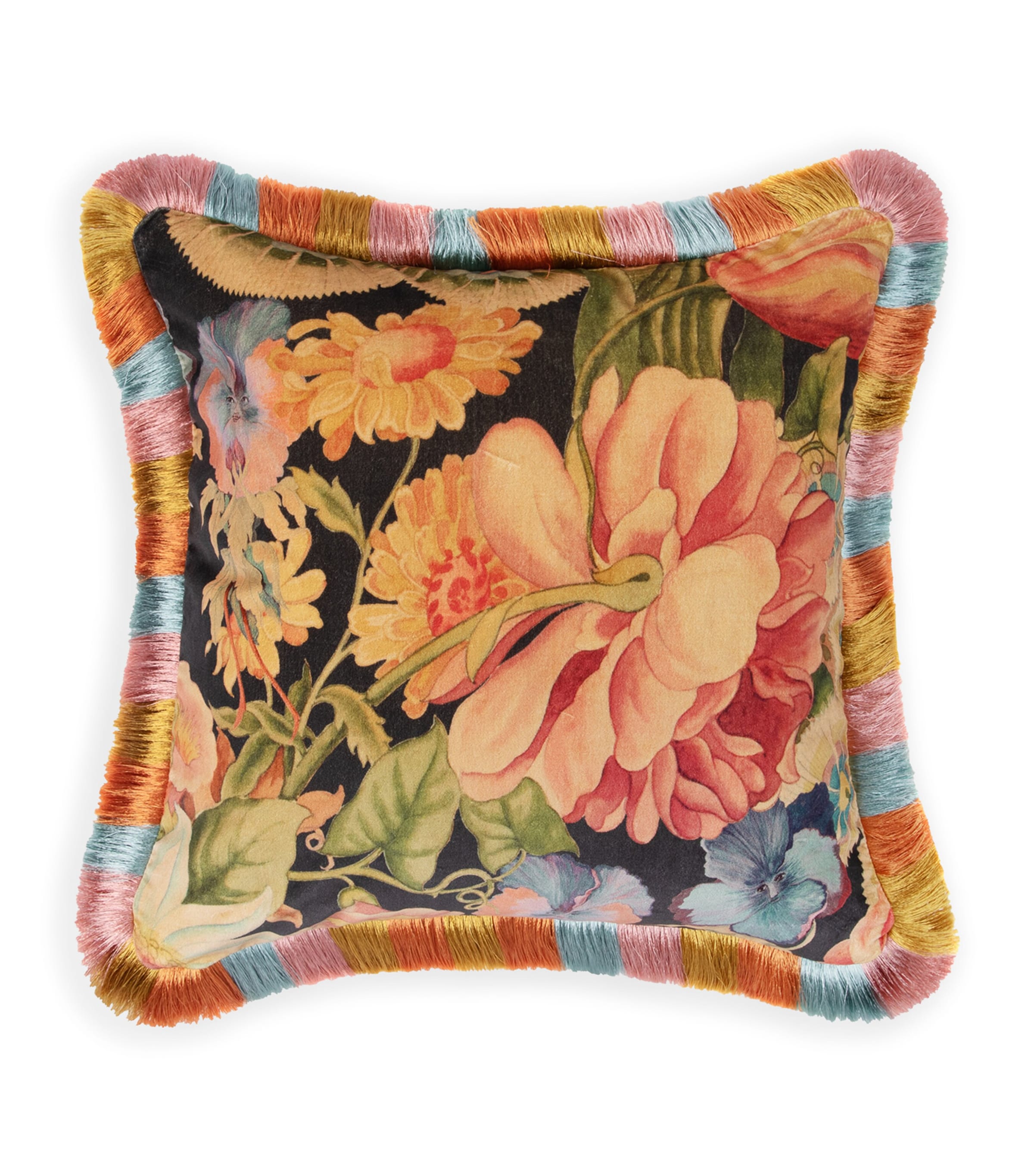 House Of Hackney Medium Velvet Amatoria Fringed Cushion (45cm x 45cm) Noir