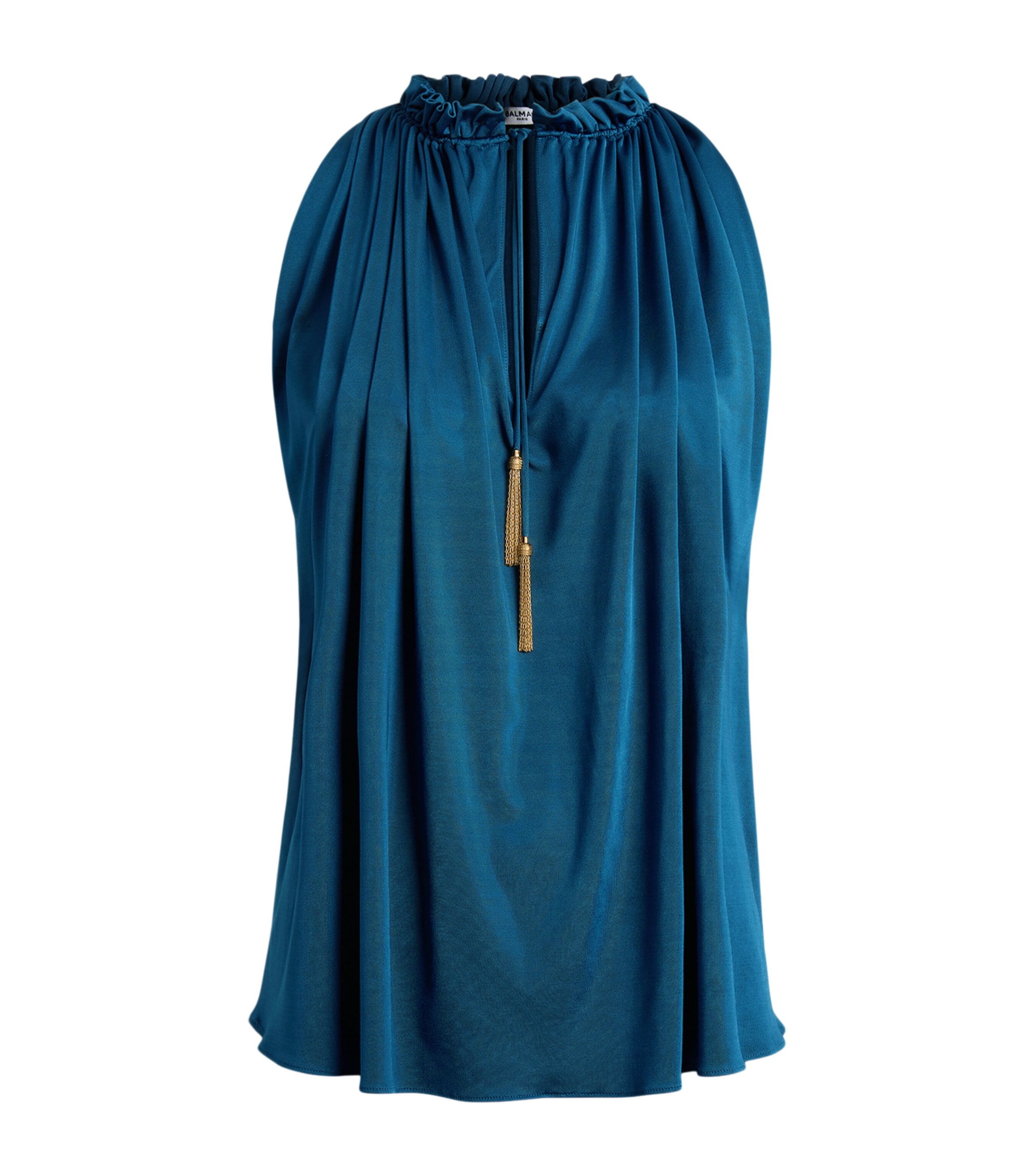 Balmain Womens Jersey Pleated Sleeveless Top Blue Malachite
