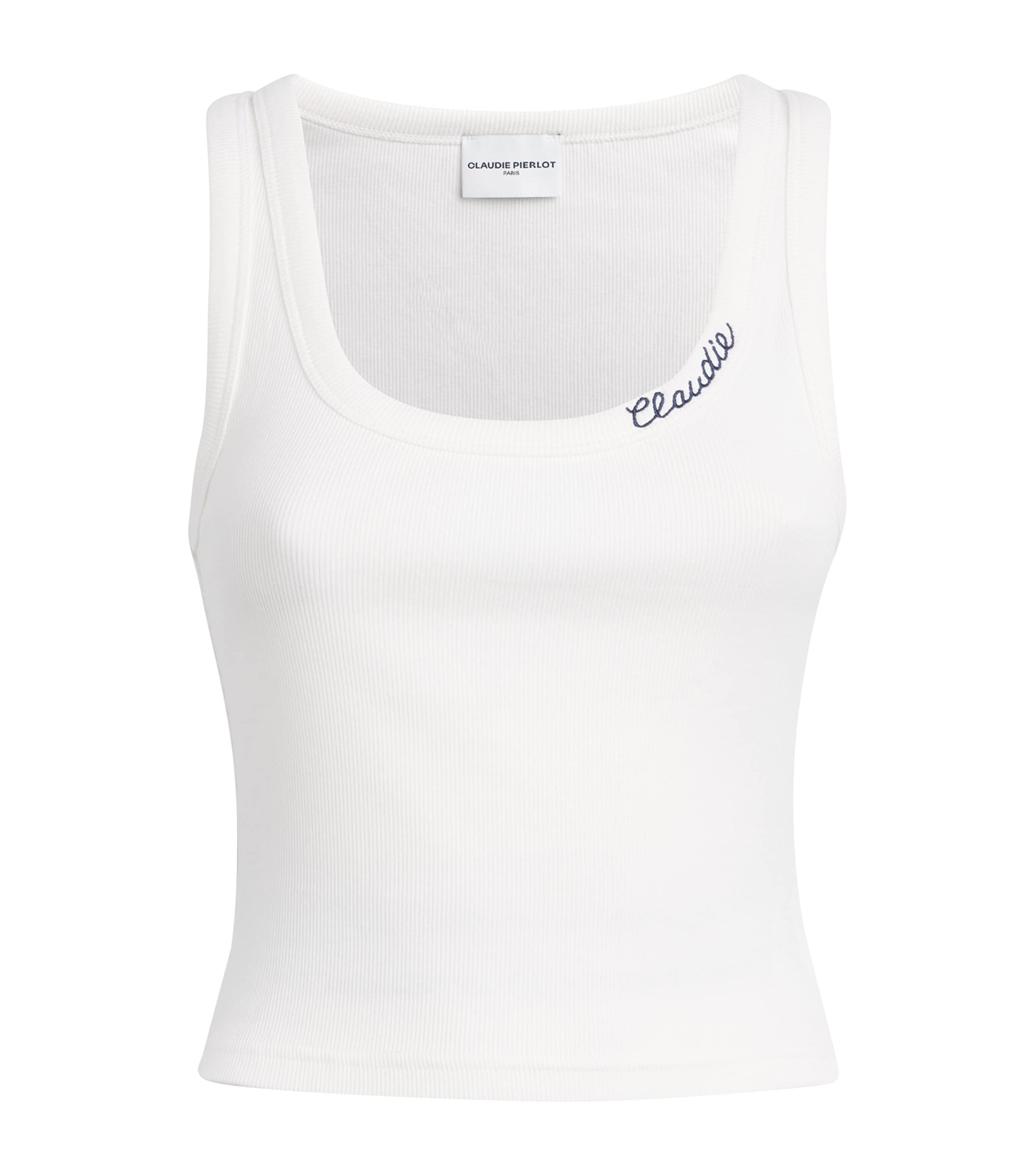 Claudie Pierlot Womens Logo Ribbed Tank Top Ecru