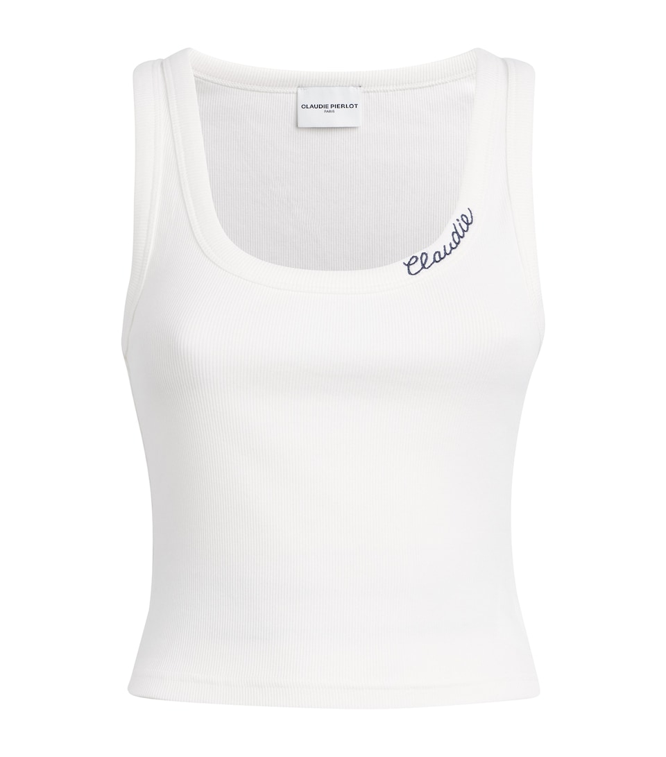 Claudie Pierlot Womens Logo Ribbed Tank Top Ecru