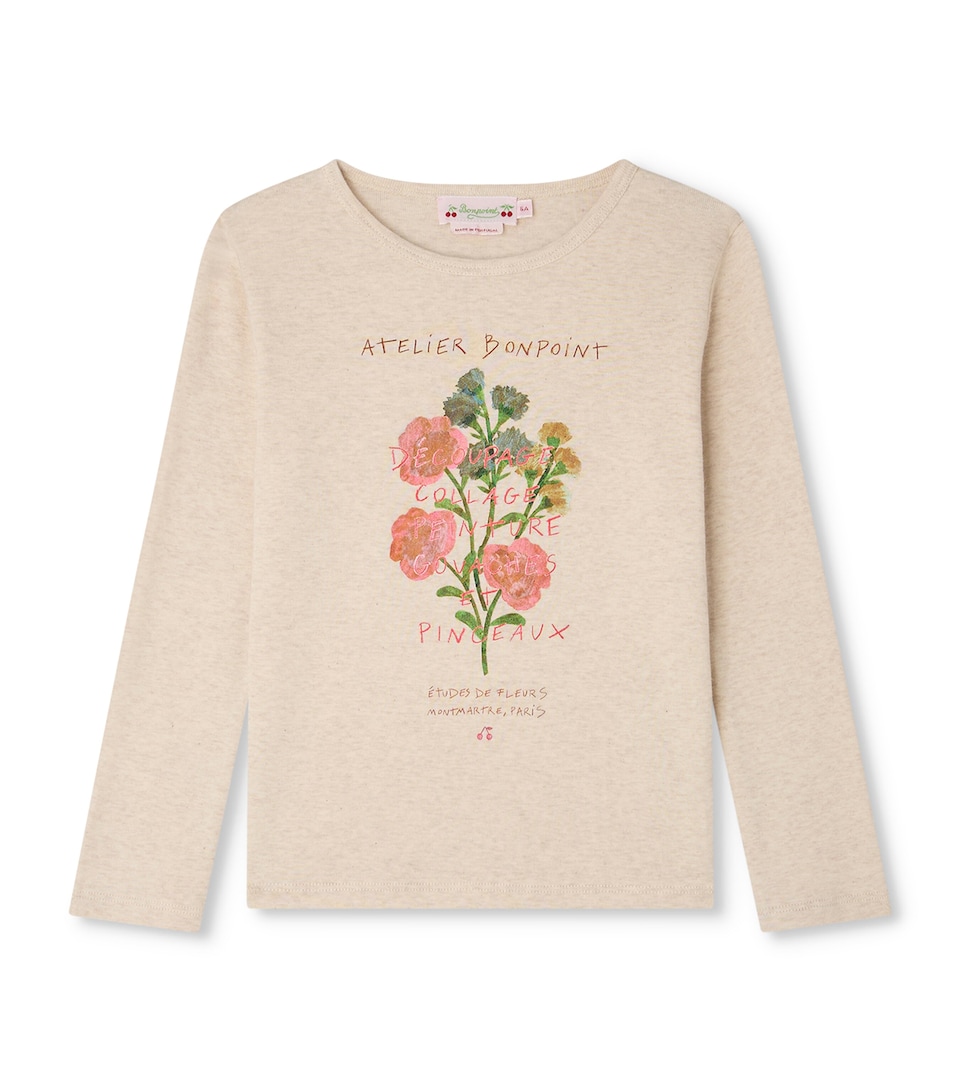 Bonpoint Cotton Tidjiane Floral T-Shirt (4-8 Years) Beige Chine