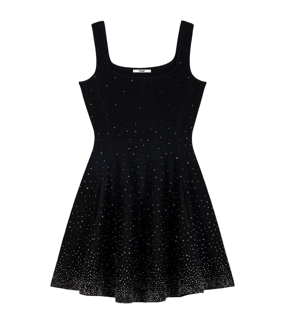 Maje Womens Rhinestone-Embellished Mini Dress Black