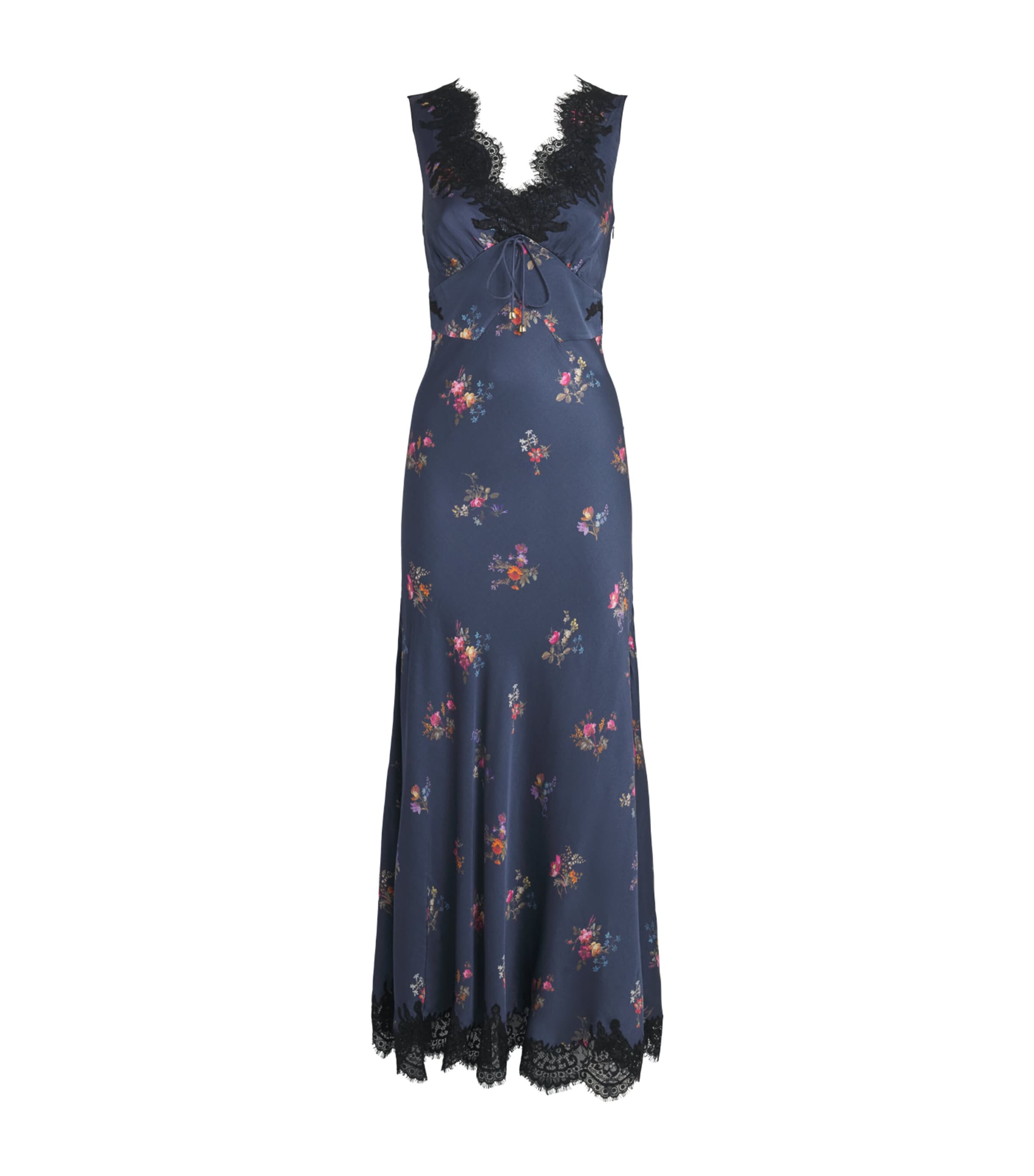 Self-Portrait Womens Satin-Lace Floral Midi Dress Navy