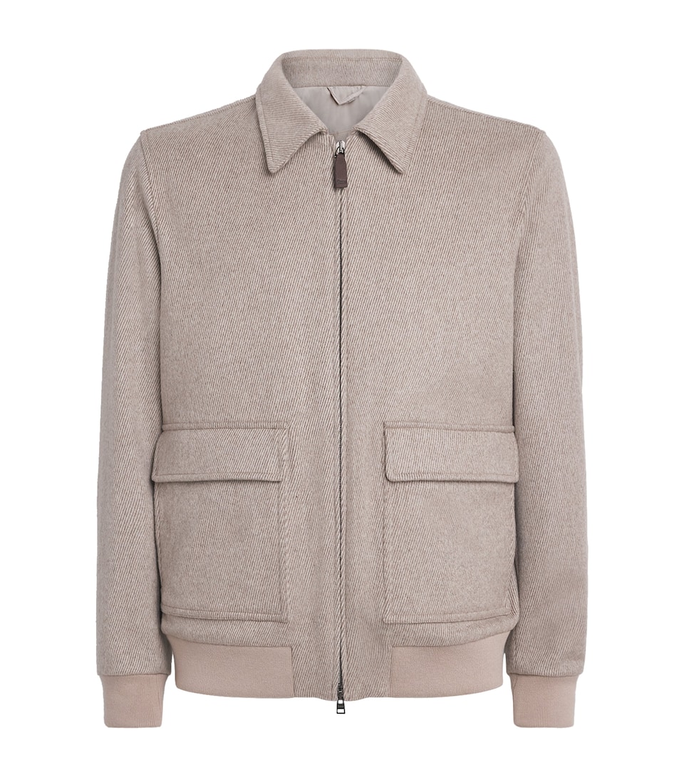 Herno Mens Wool-Cashmere Collar Bomber Jacket Taupe