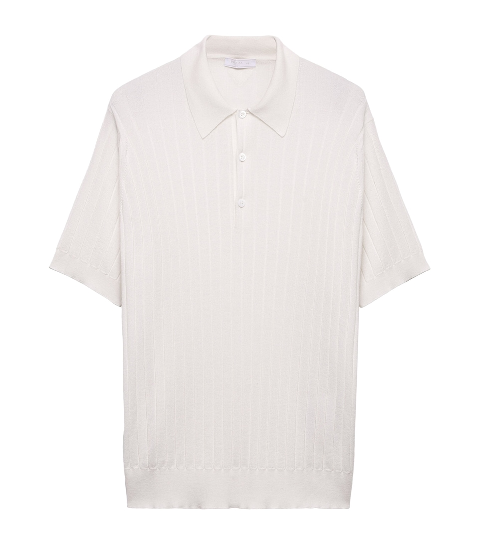 Prada Mens Cashmere-Silk Ribbed Polo Shirt White