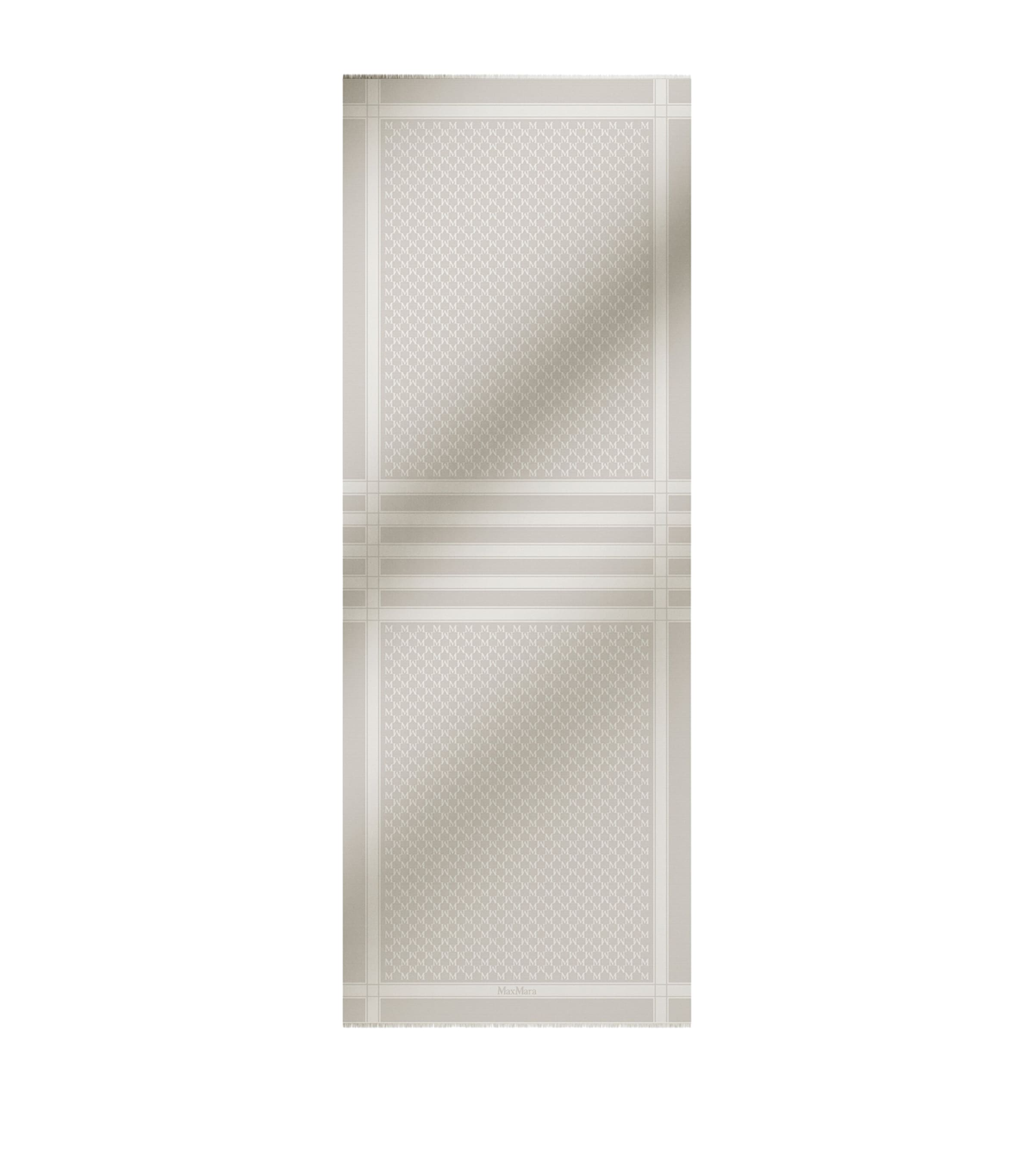Max Mara Wool-Silk Monogram Stole Scarf Beige