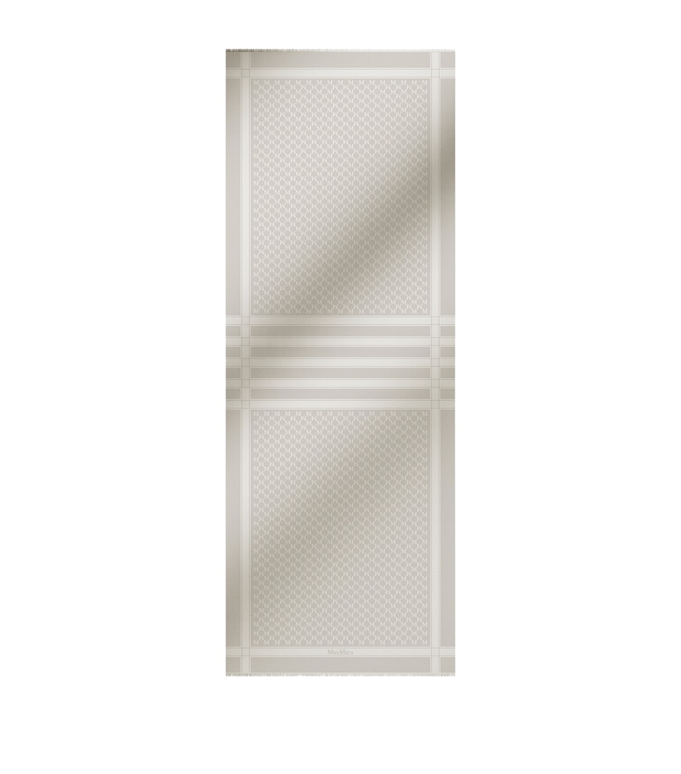 Max Mara Wool-Silk Monogram Stole Scarf Beige