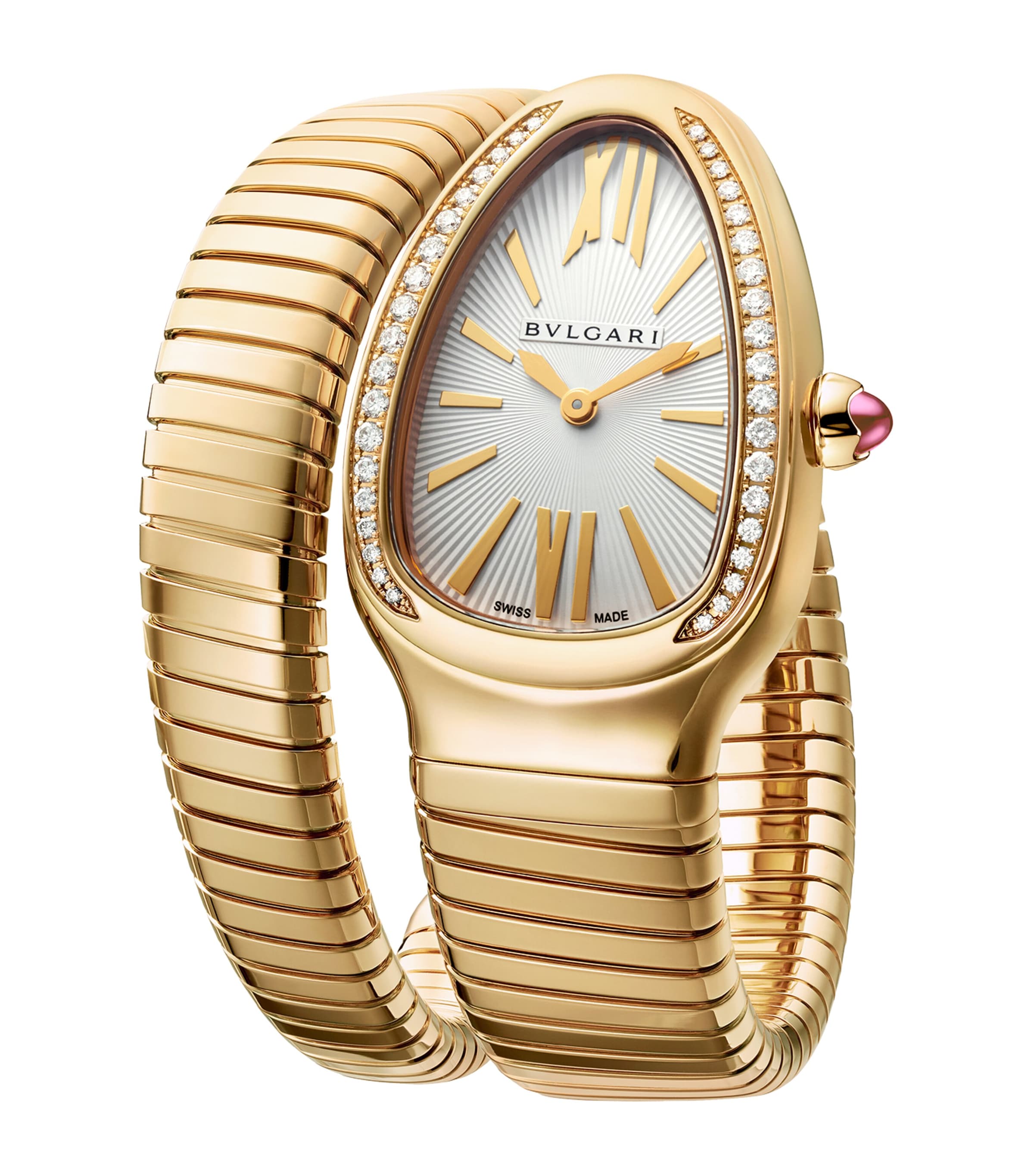 Bvlgari Yellow Gold and Diamond Serpenti Tubogas Watch 35mm White