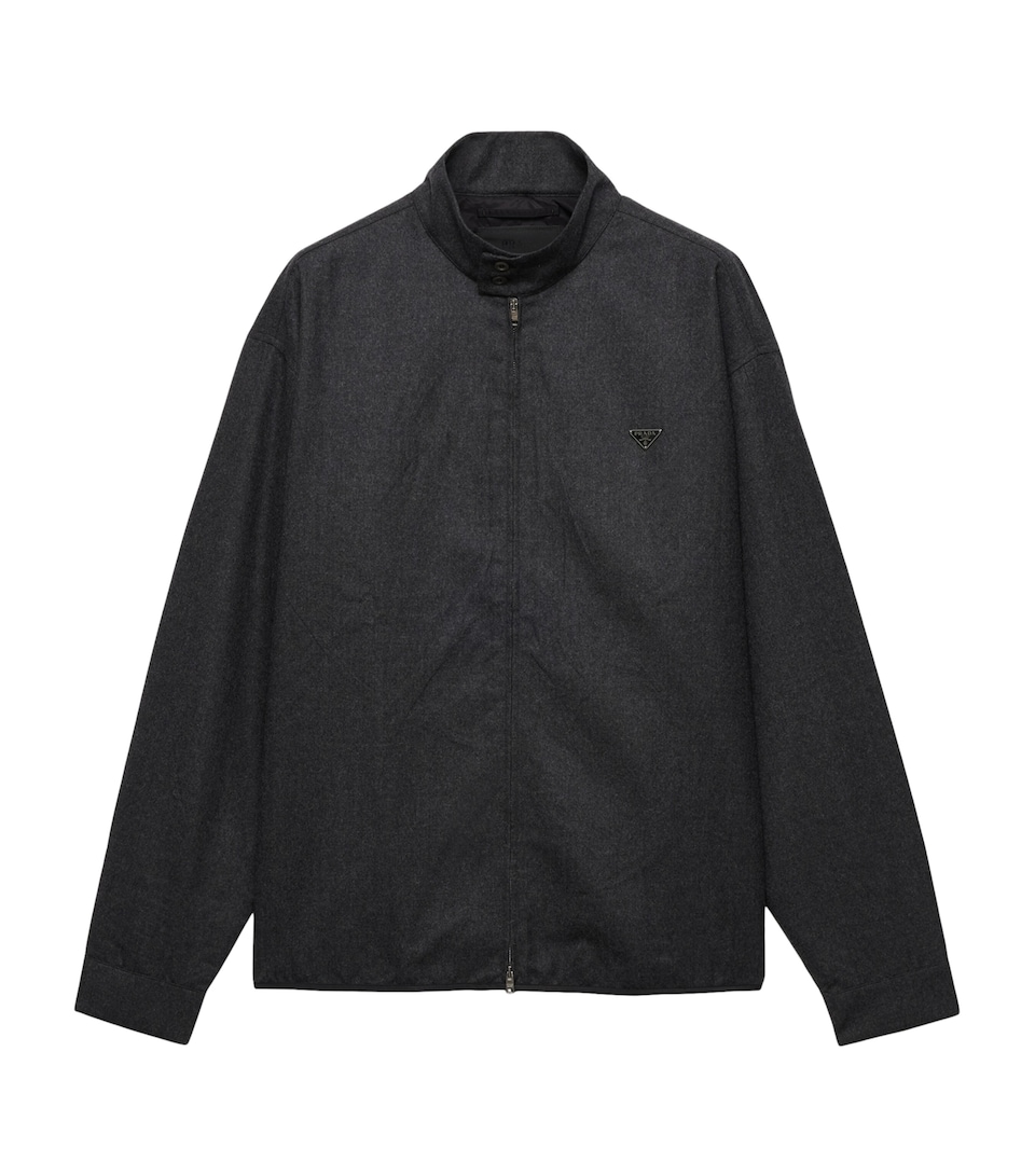 Prada Mens Wool Triangle Zip-Up Jacket Grey