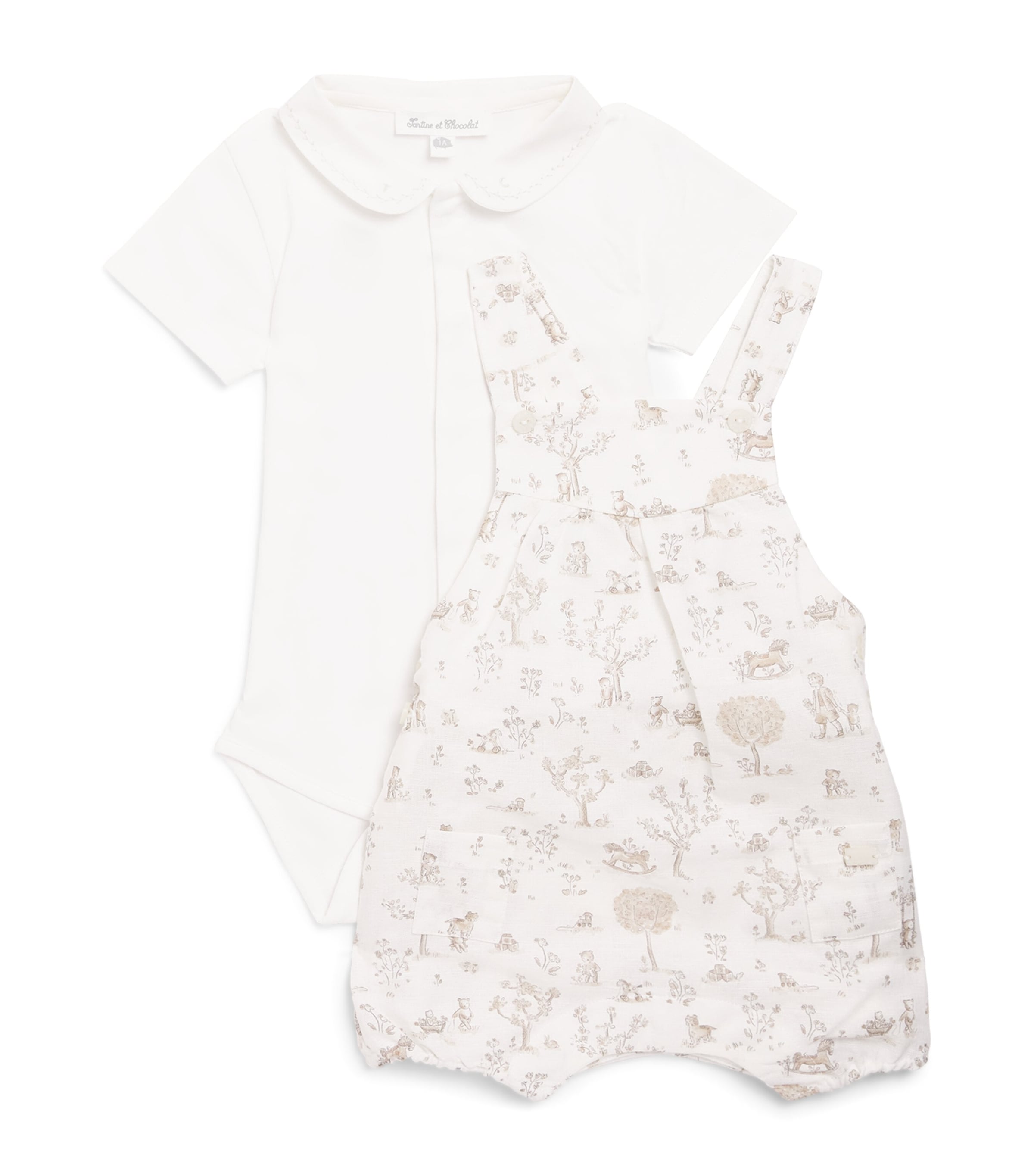 Linen-Cotton Bodysuit and Dungarees Set (1-18 Months)