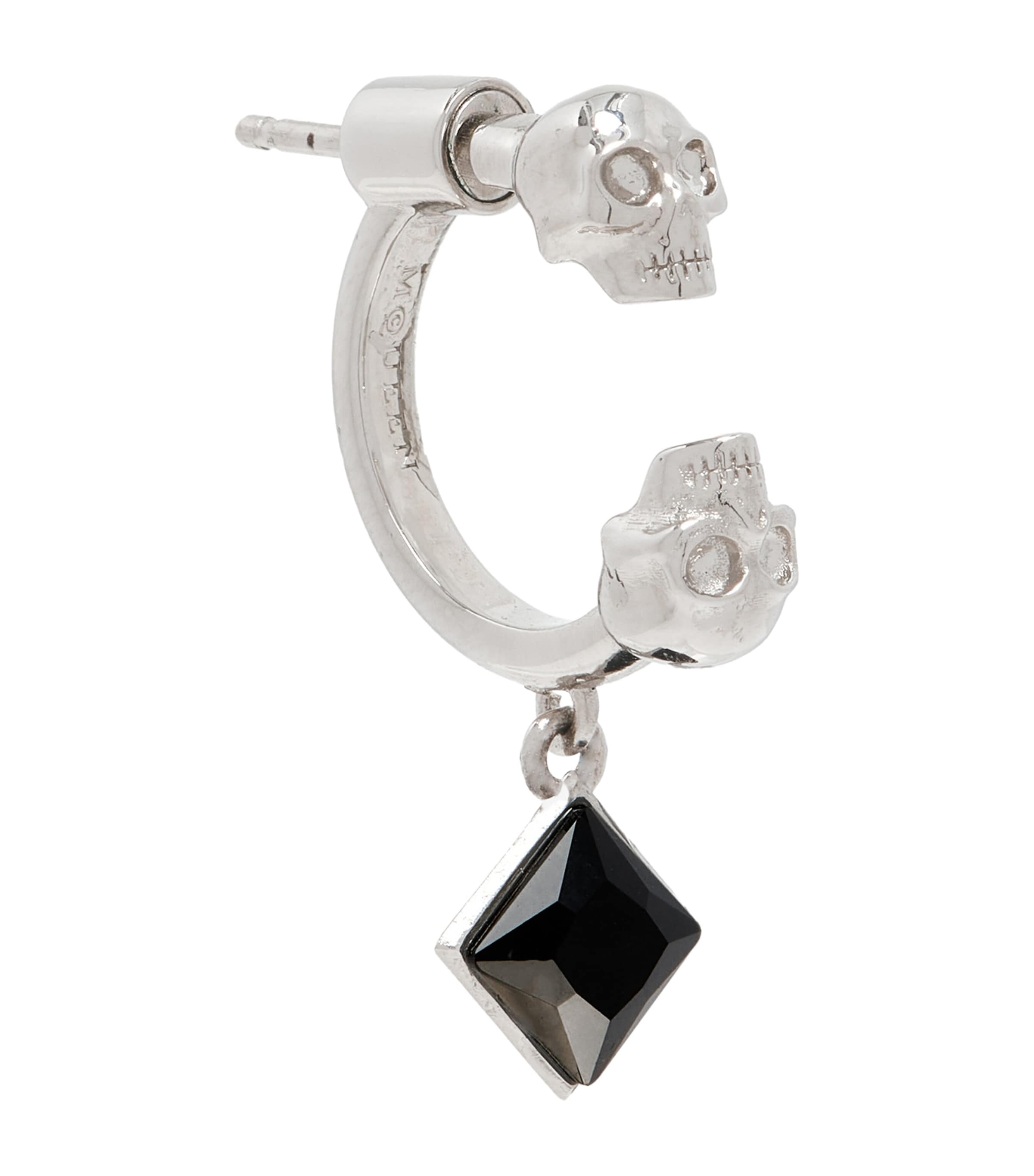 Embellished Twin Skull Single Hoop Earring