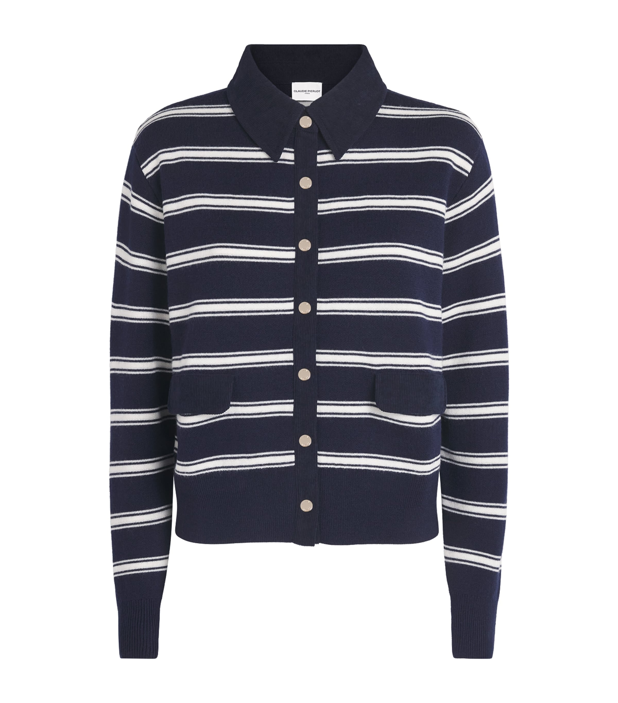 Claudie Pierlot Womens Corduroy-Collar Stripe Cardigan Dual Color