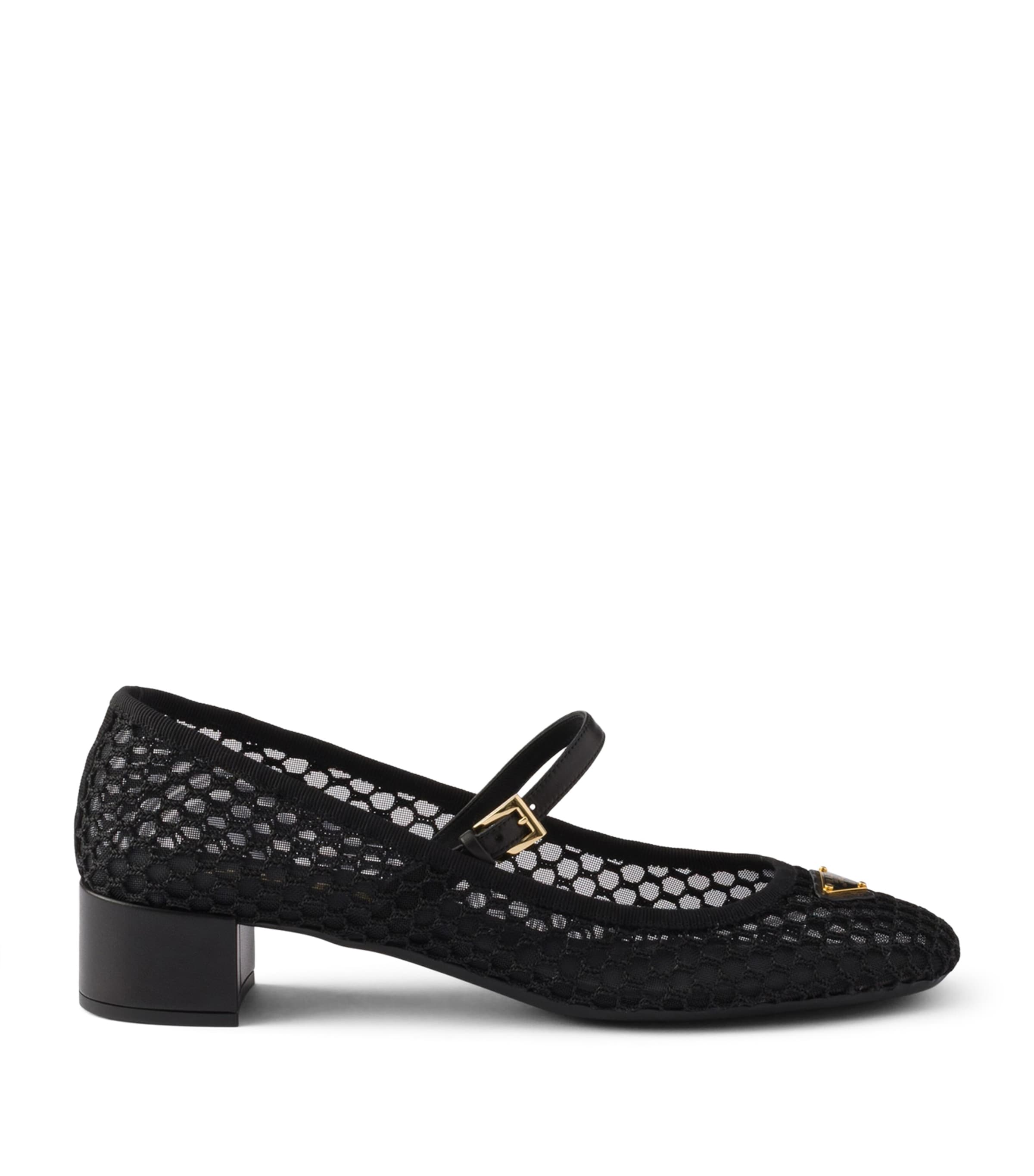 Prada Mesh Open-Work Mary Janes 35 Black
