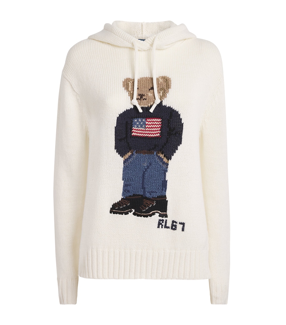 Polo Ralph Lauren Womens Polo Bear Knit Hoodie Parchment Cream