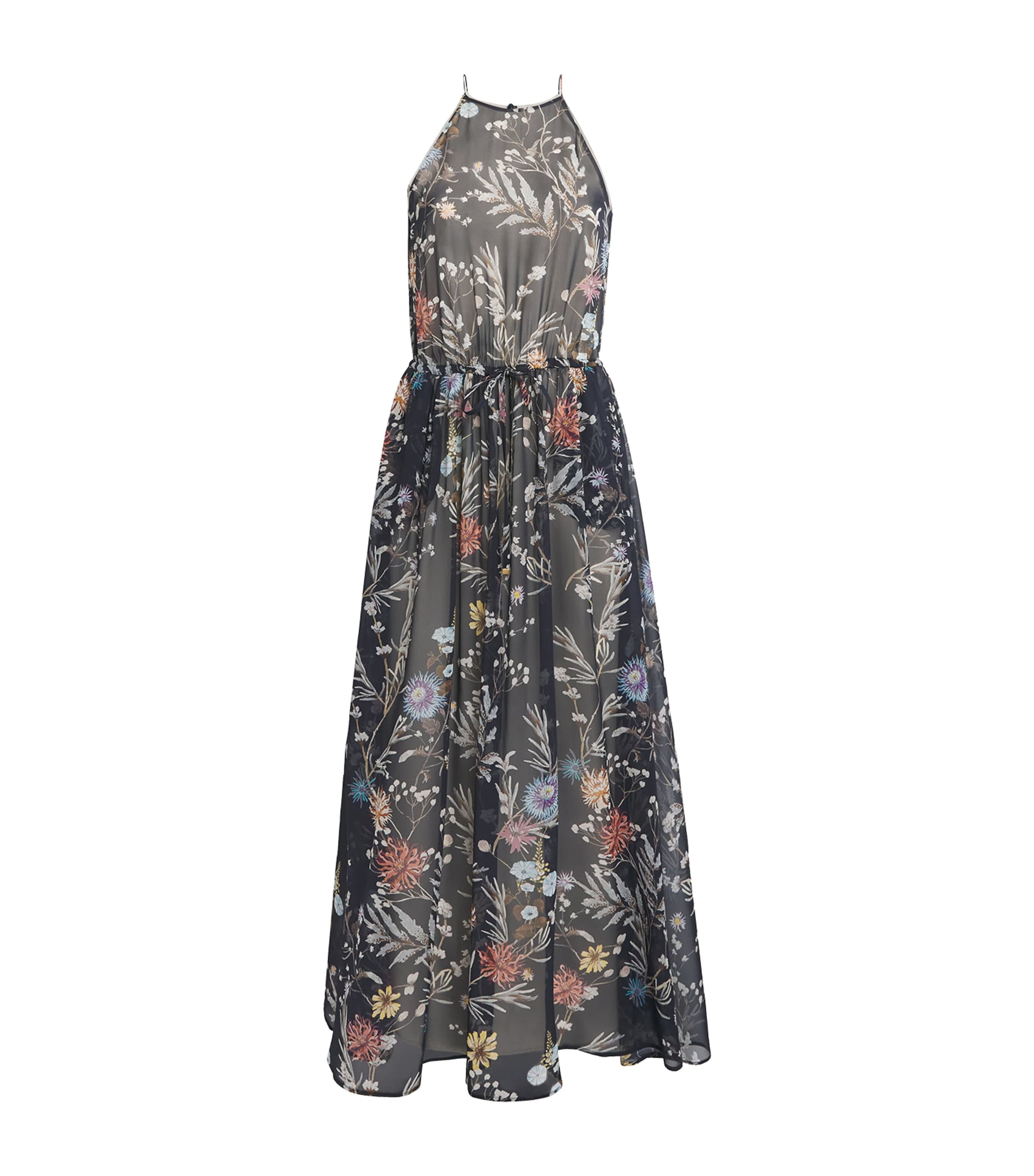 Eleventy Womens Silk Floral Print Maxi Dress Blu