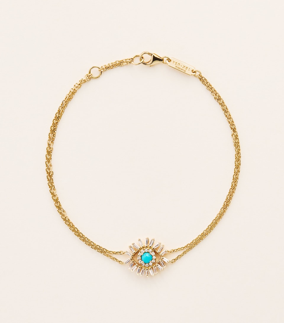 Suzanne Kalan Yellow Gold, Diamond and Turquoise Evil Eye Chain Bracelet Yg/turq