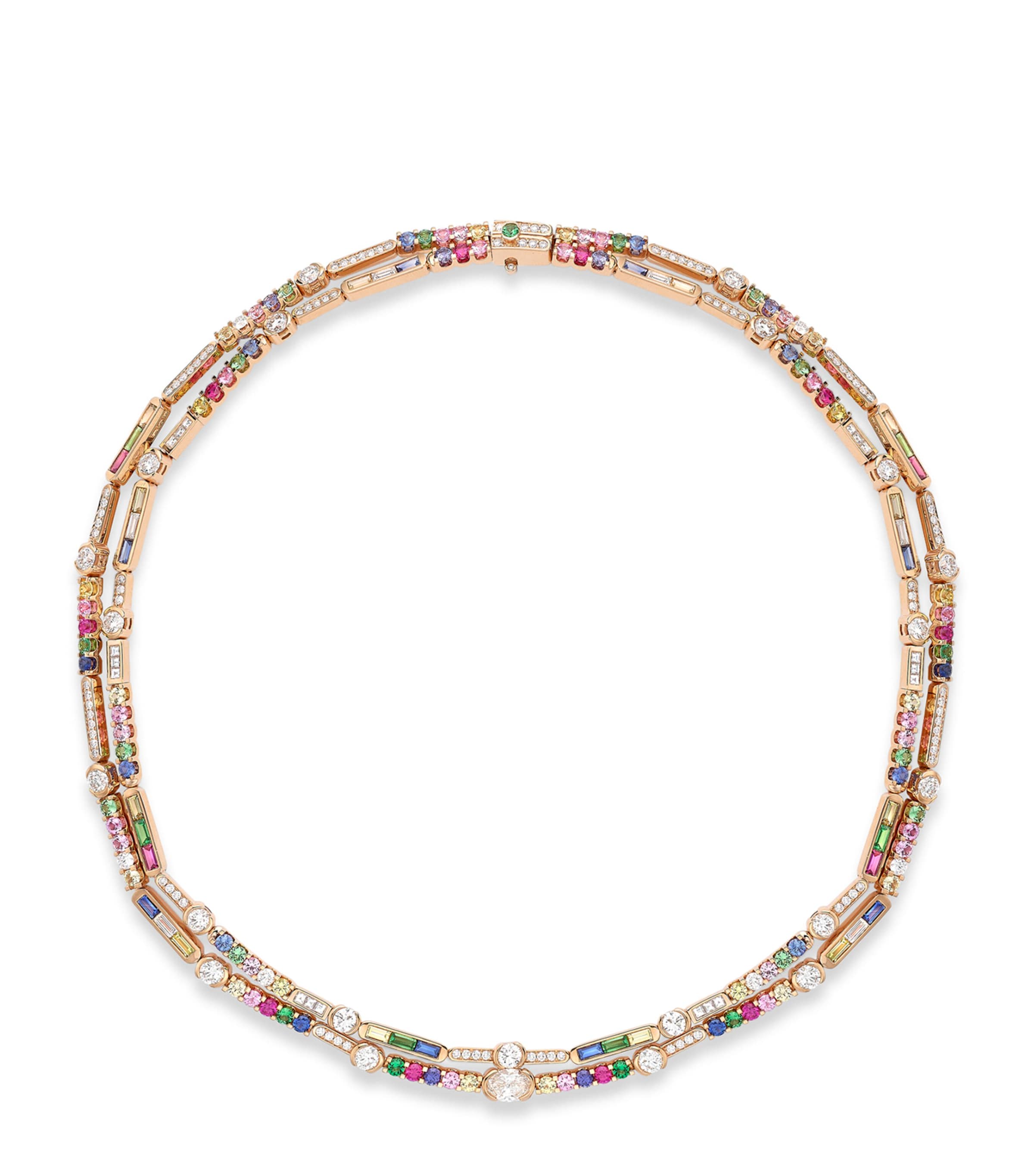 Boodles Rose Gold, Diamond, Sapphire, Ruby and Tsavorite Play of Light Chelsea Double Necklace Rose Gold