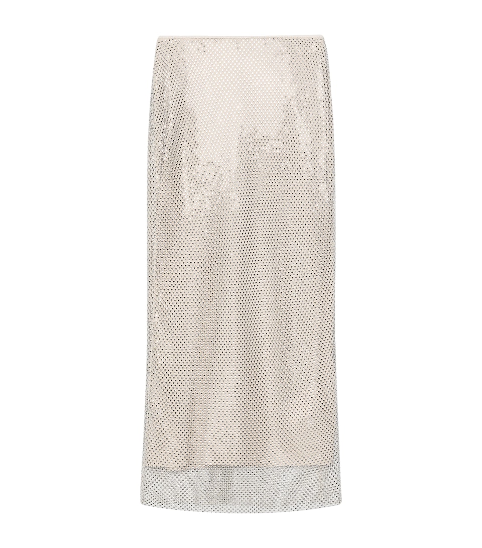 Marella Womens Mesh Embellished Midi Skirt Ice