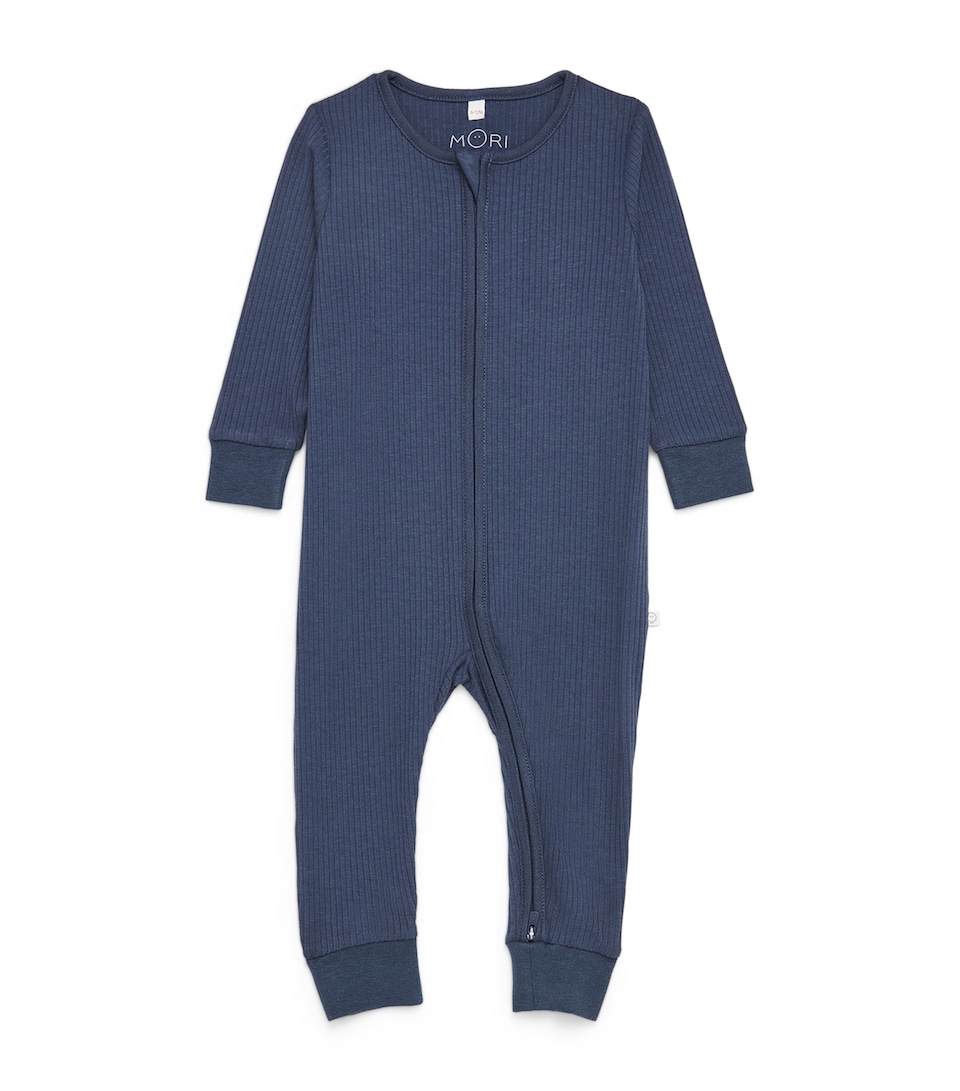 MORI Ribbed Clever Zip Playsuit (9-12 Months) Ribbed Navy