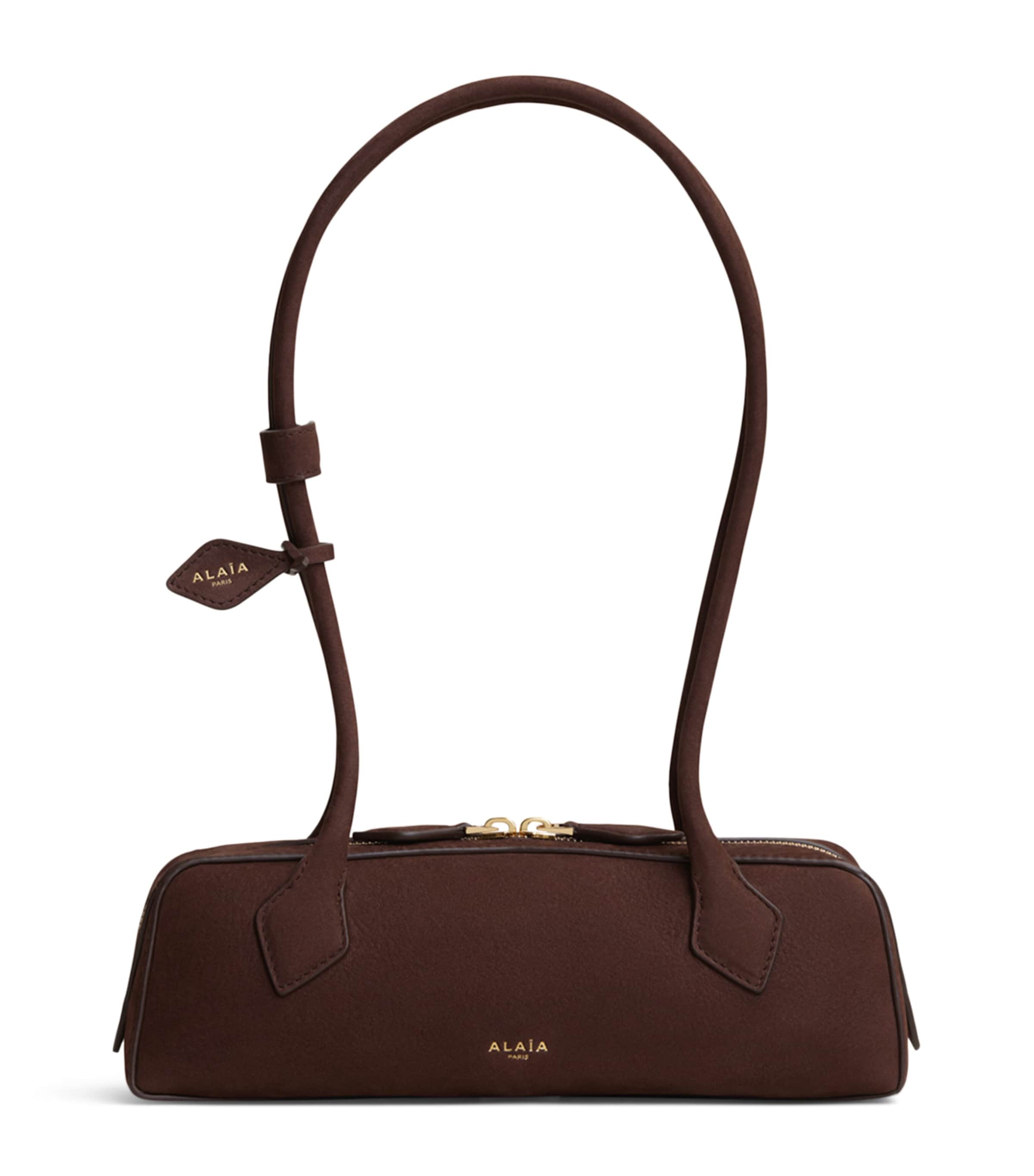 Alaïa Small Nubuck Le Teckel Shoulder Bag Brown/gold