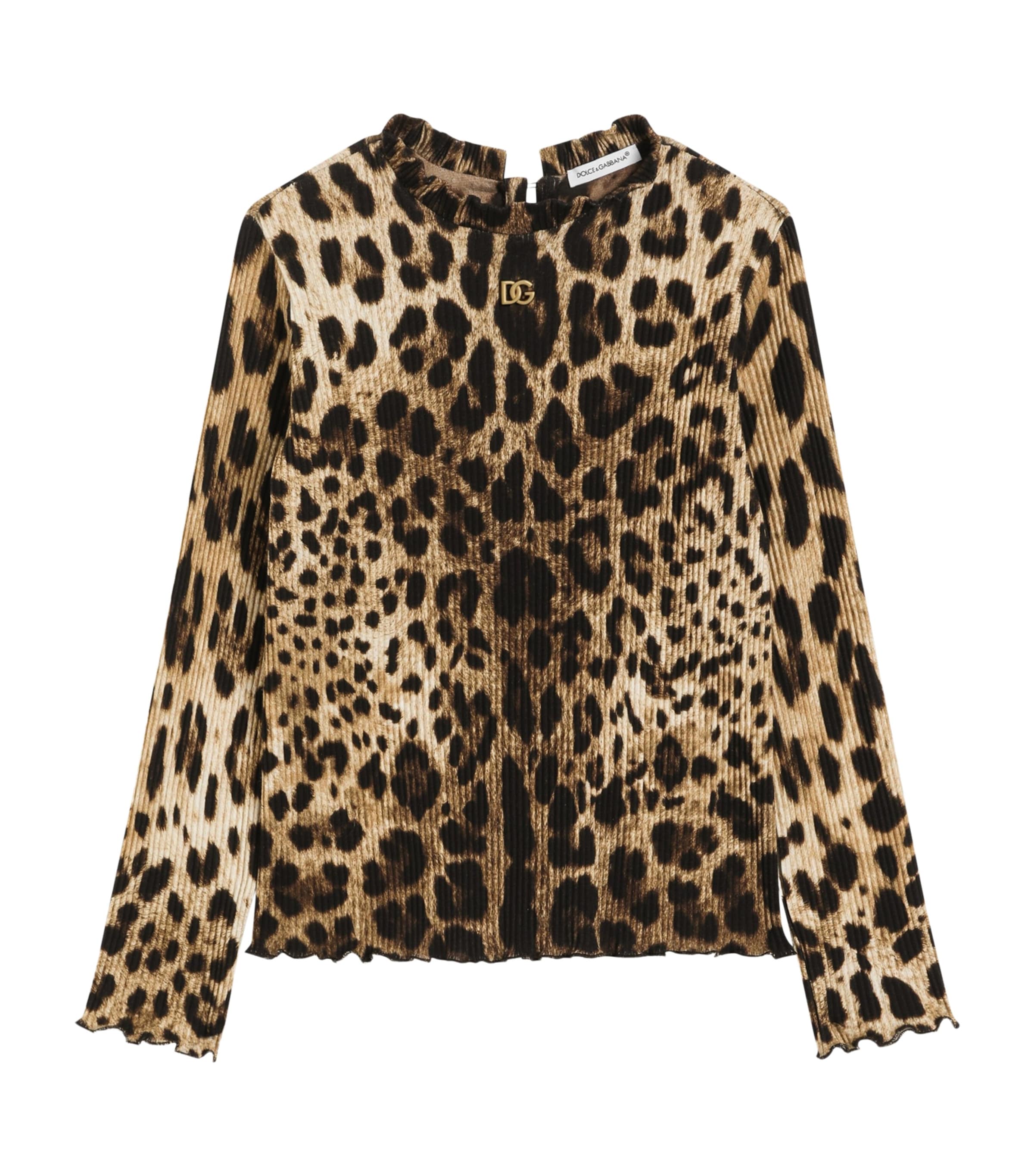 Dolce&Gabbana Kids Leopard Long-Sleeve Top (8-12+ Years) Leo New
