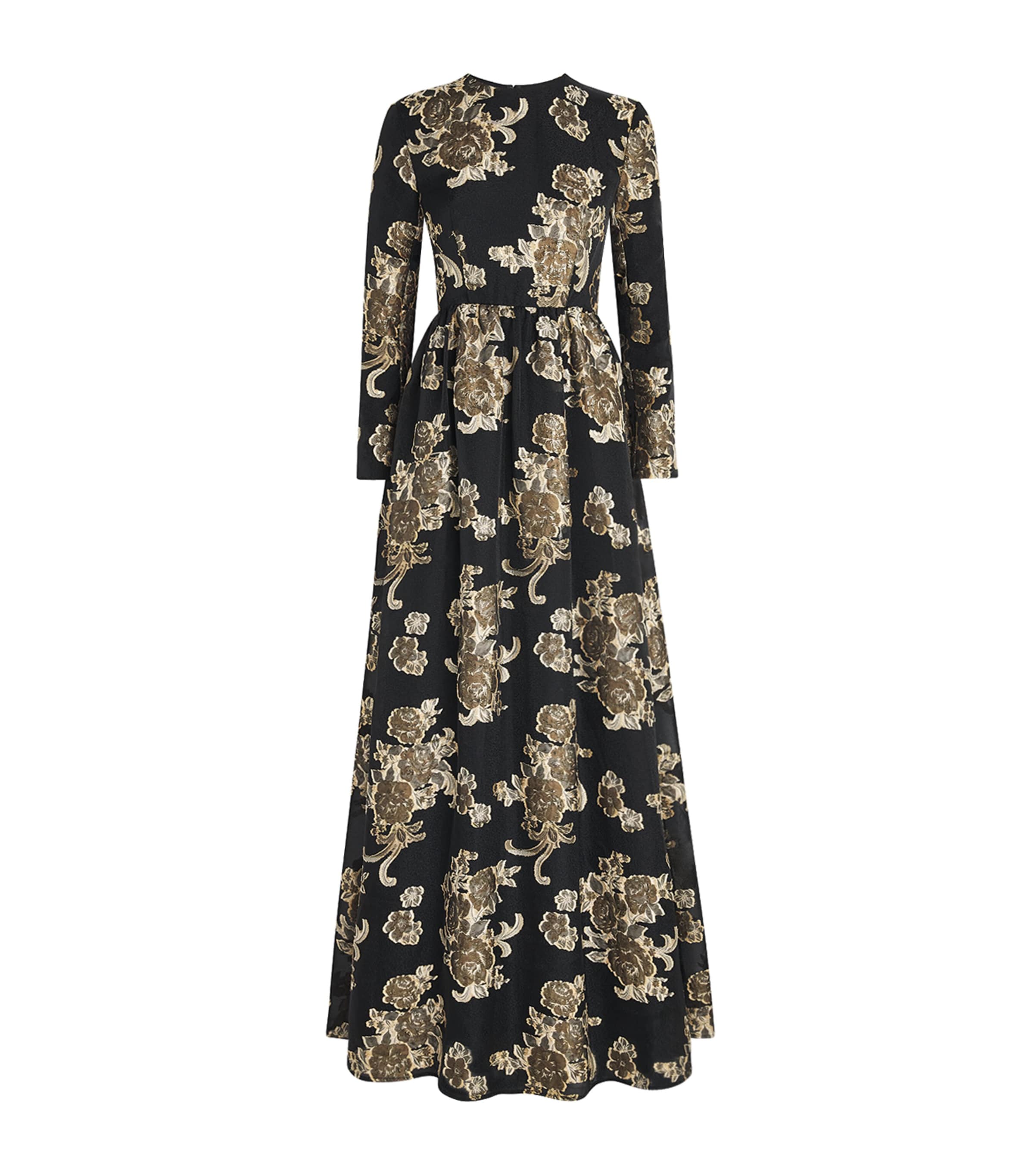 Huishan Zhang Womens Embroidered Amanda Gown Black/gold