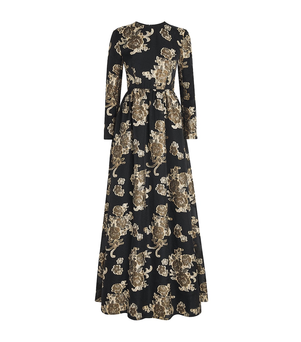 Huishan Zhang Womens Embroidered Amanda Gown Black/gold