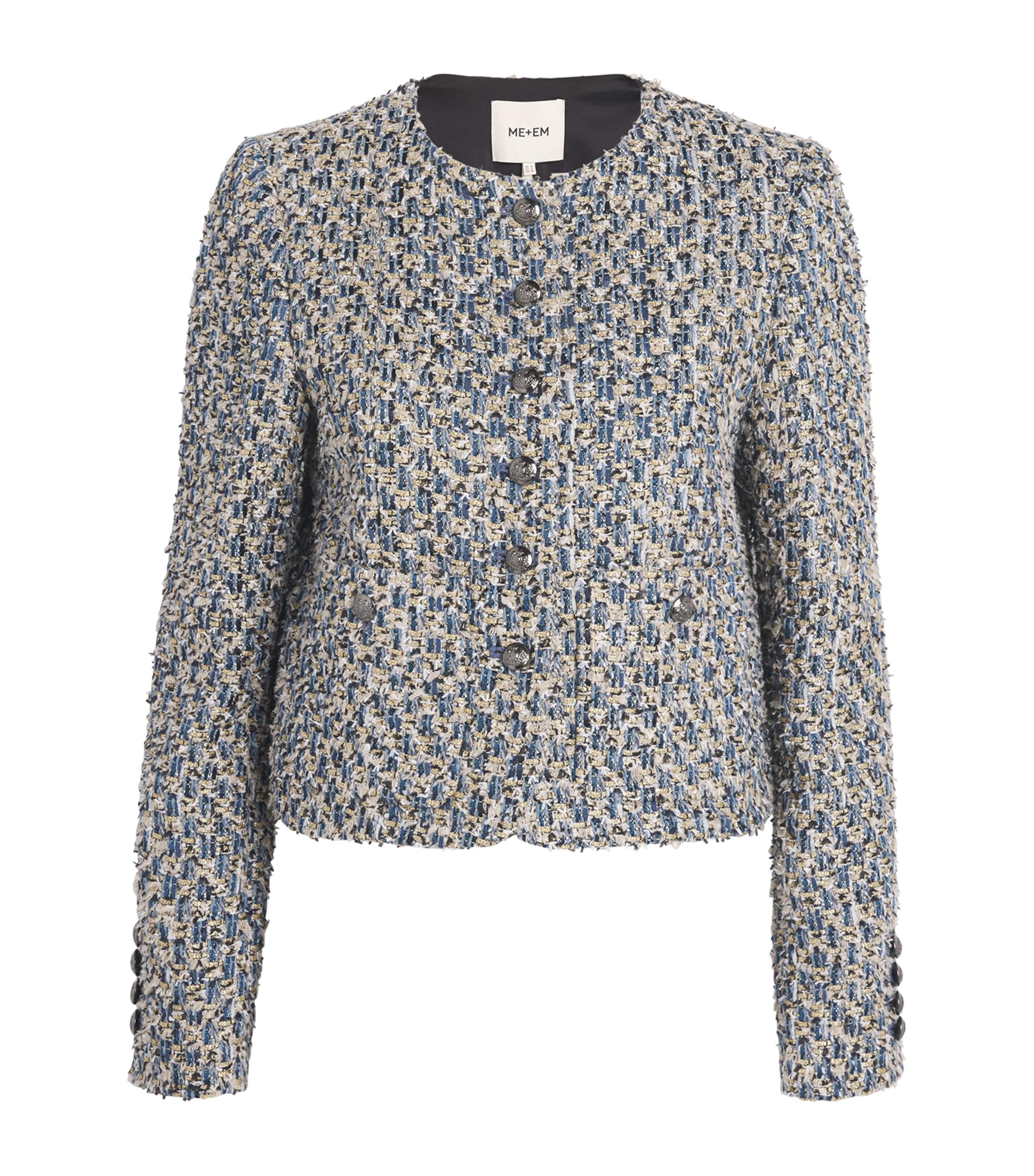 ME+EM Womens Tweed Cropped Jacket Blue Multi