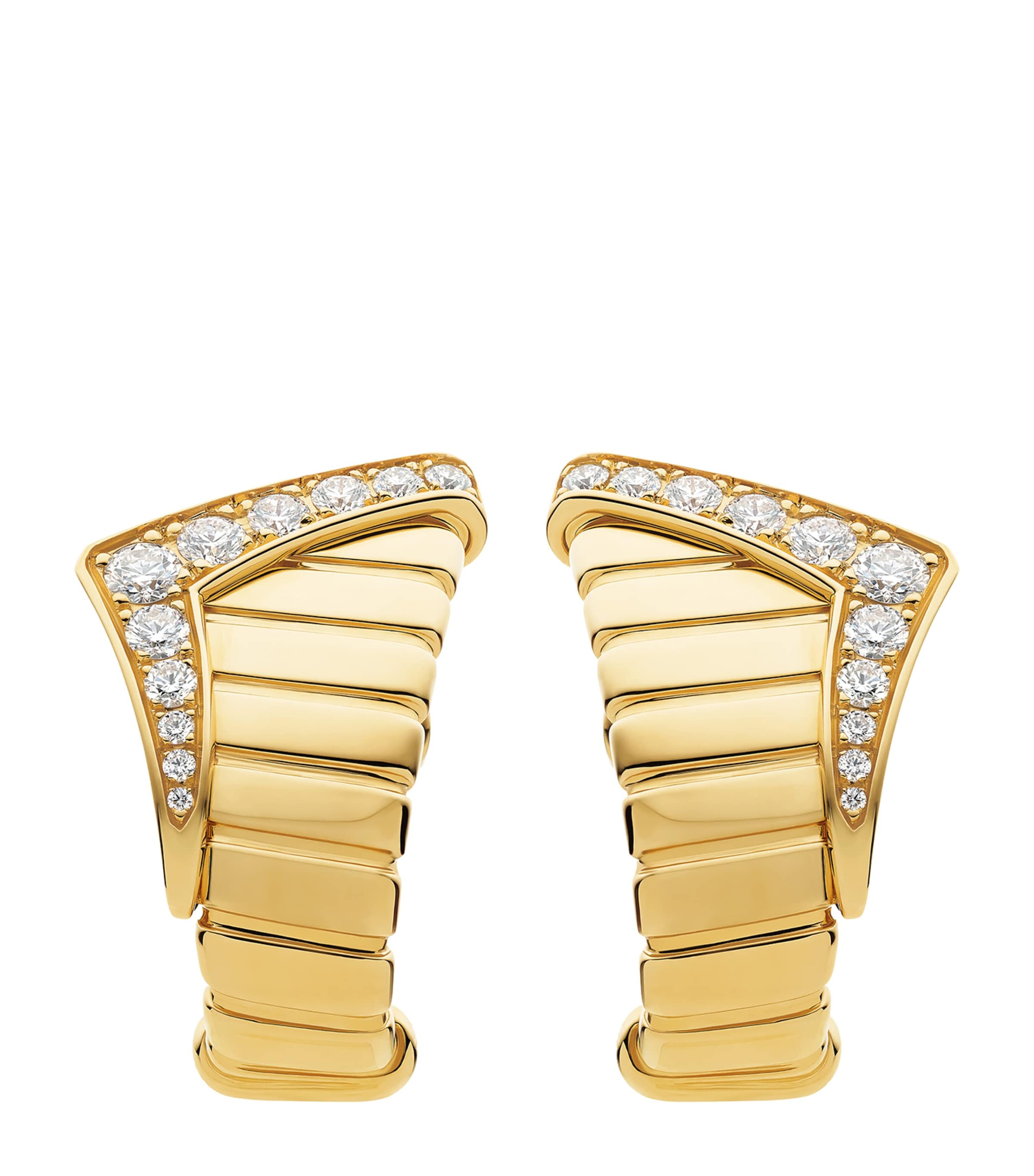 Bvlgari Yellow Gold and Diamond Tubogas Hoop Earrings Yellow Gold
