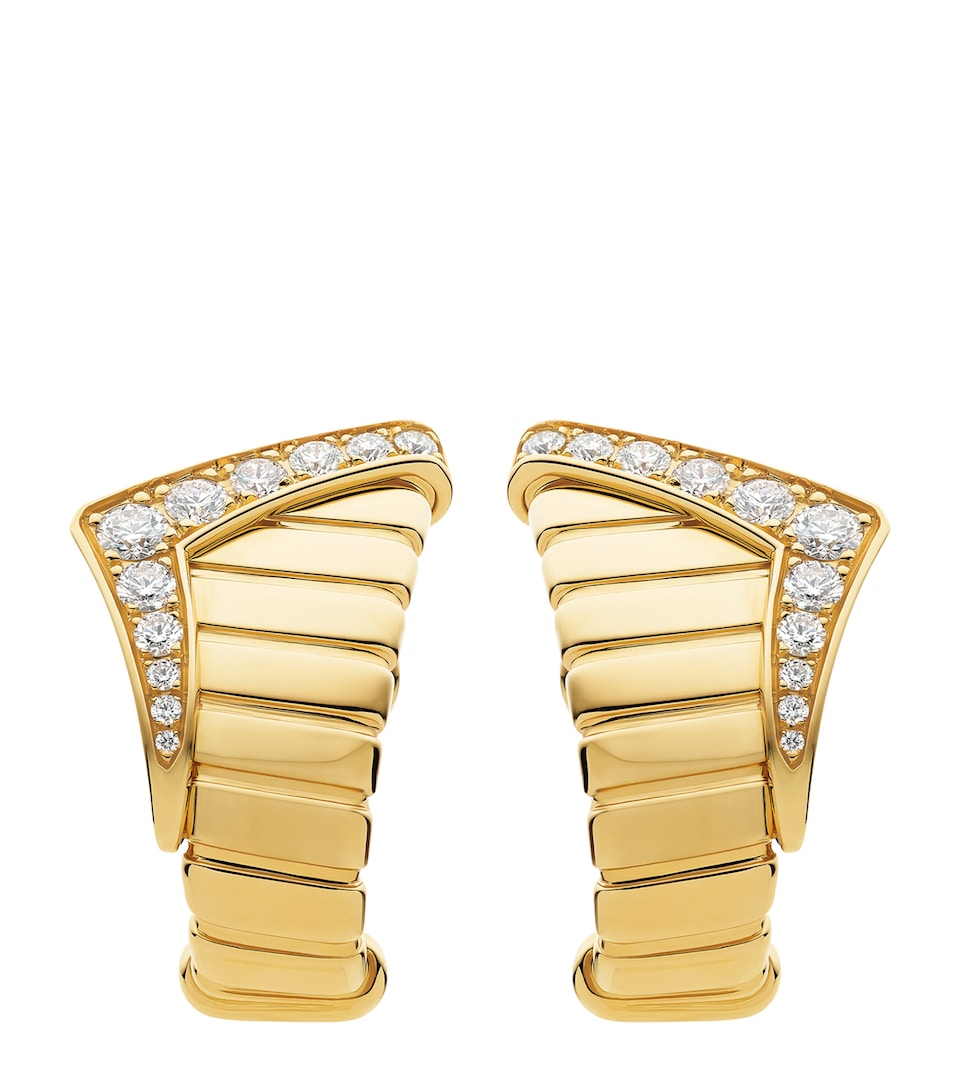 Bvlgari Yellow Gold and Diamond Tubogas Hoop Earrings Yellow Gold