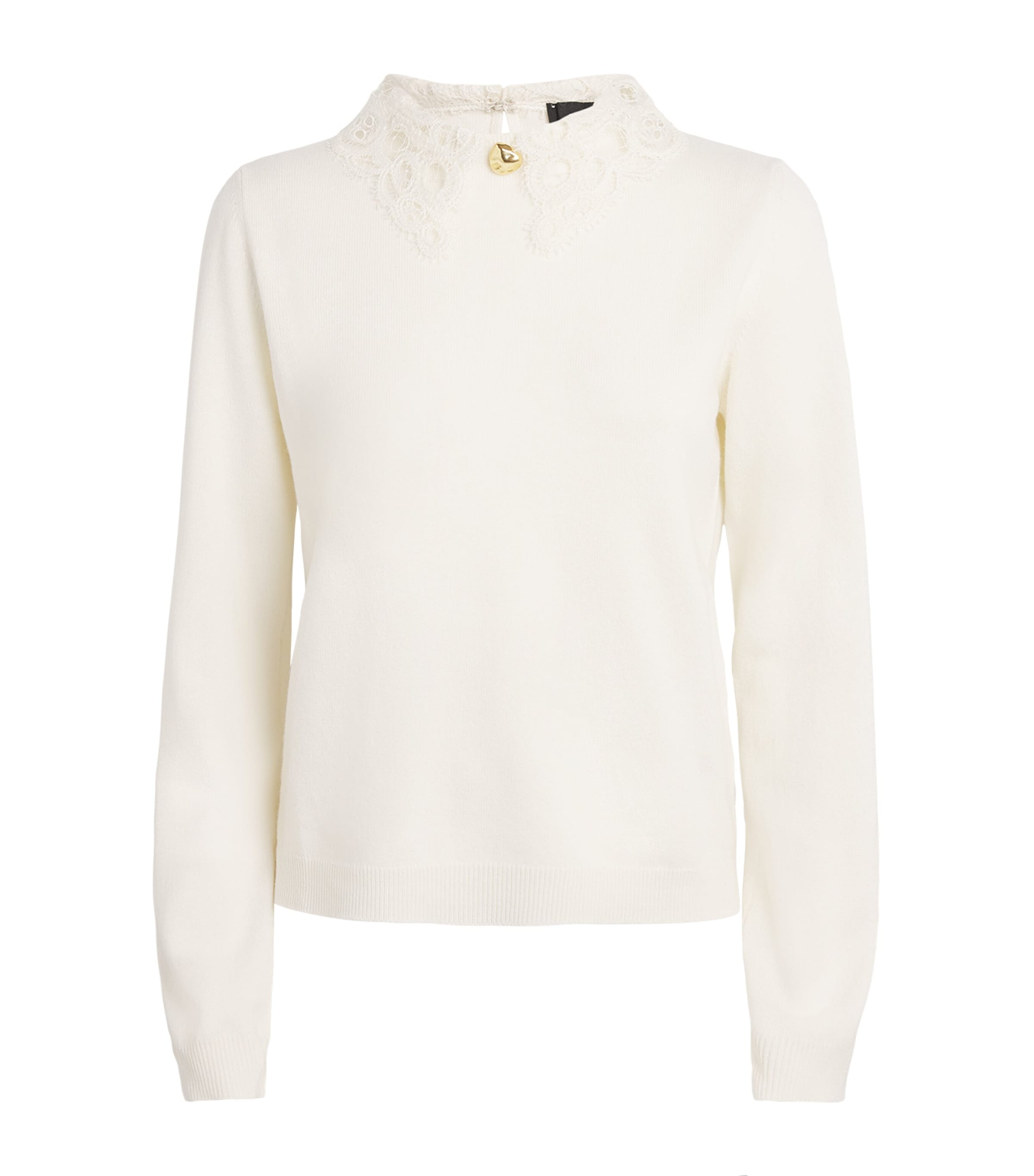 Wool-Silk-Cashmere Lace-Trim Sweater