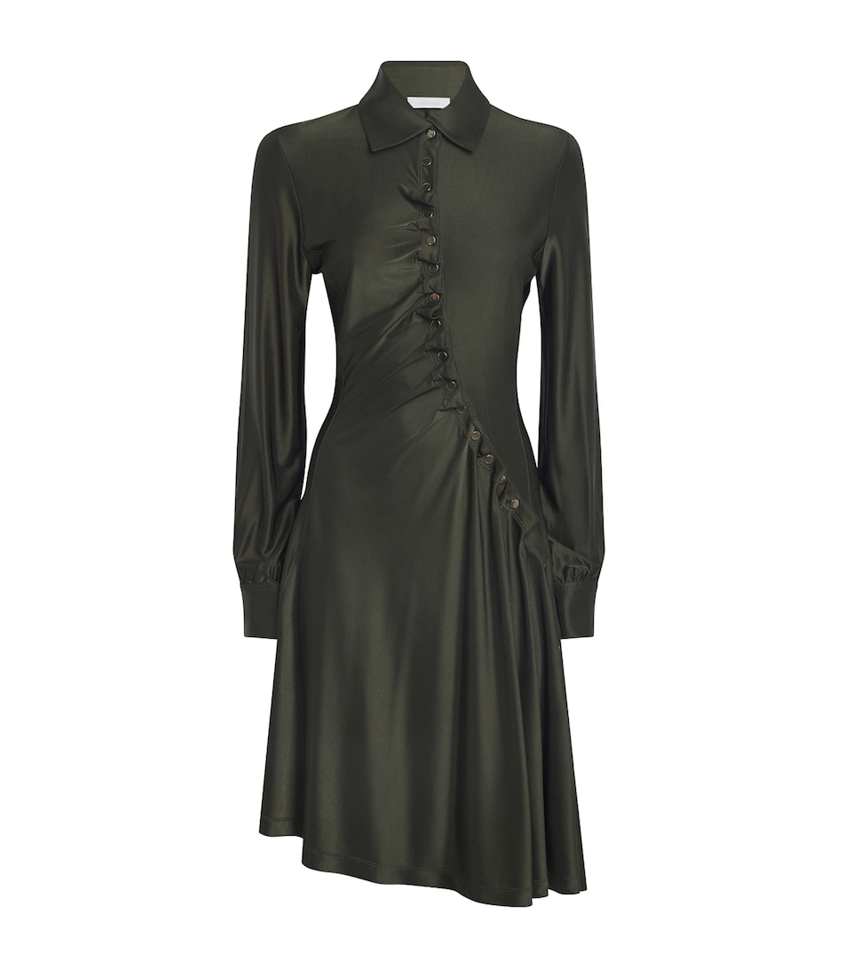 Asymmetric Ruched Mini Shirt Dress