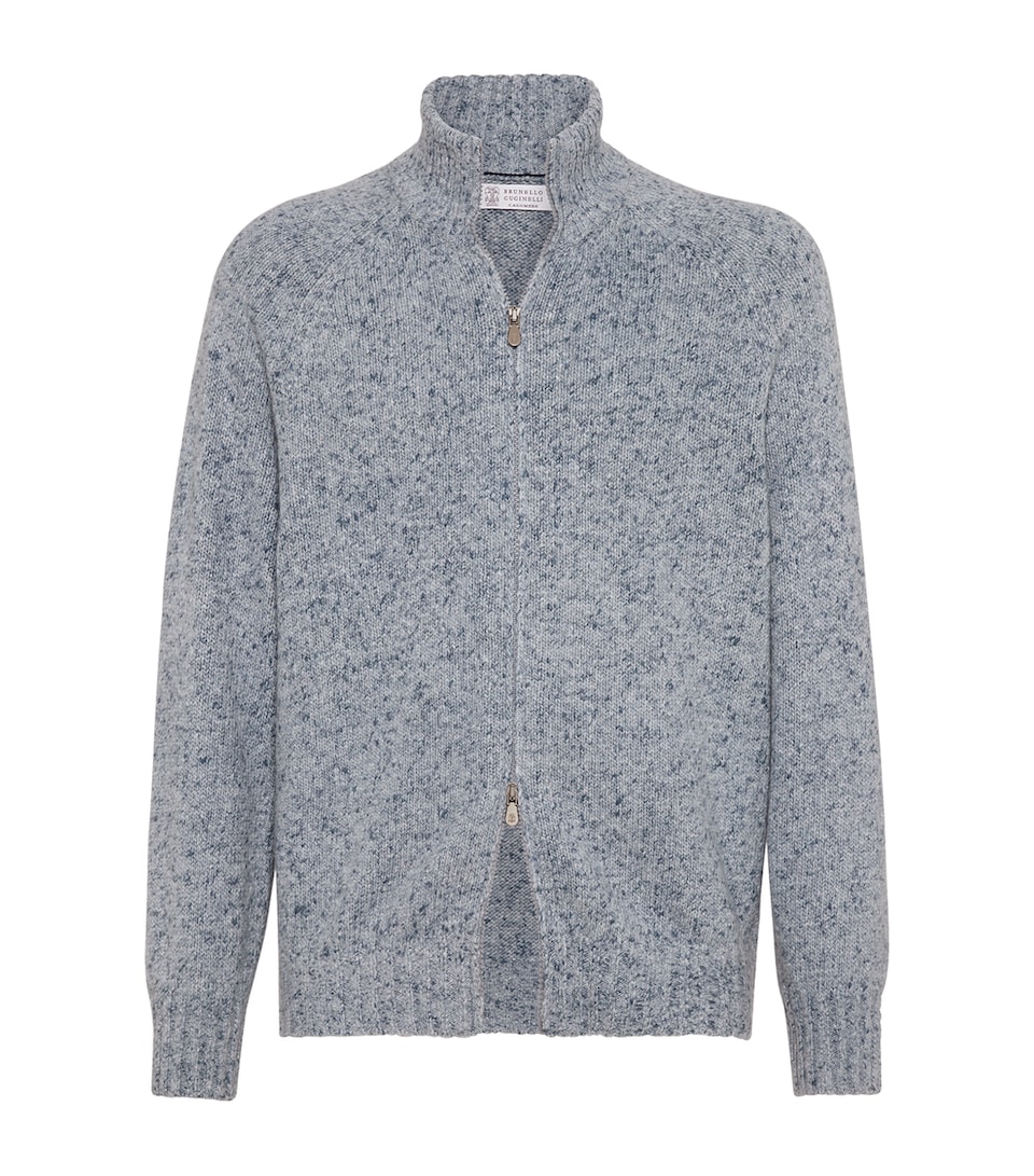 Flecked Cashmere Zip-Up Sweater