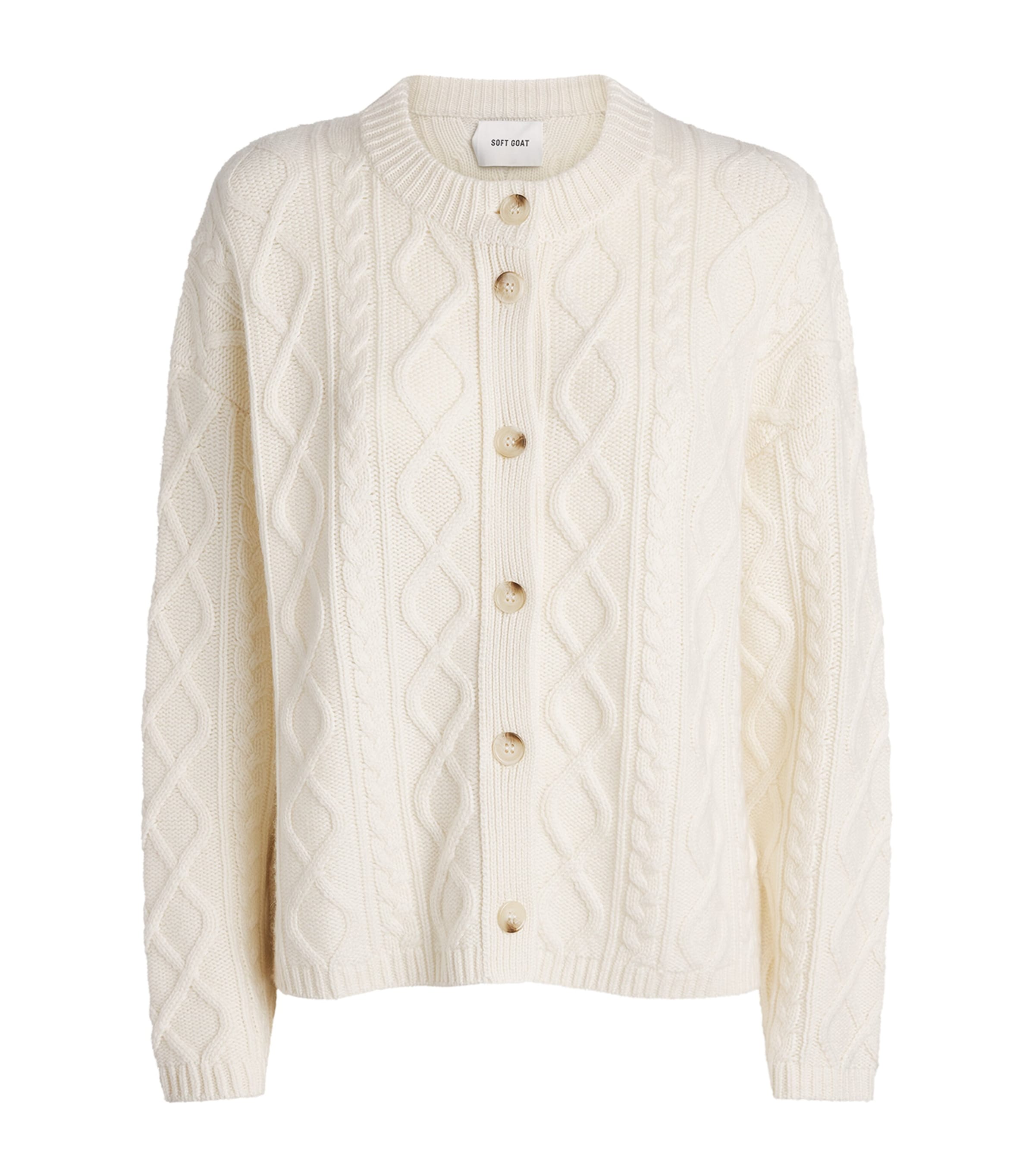 Soft Goat Womens Cashmere Cable-Knit Cardigan Feather White