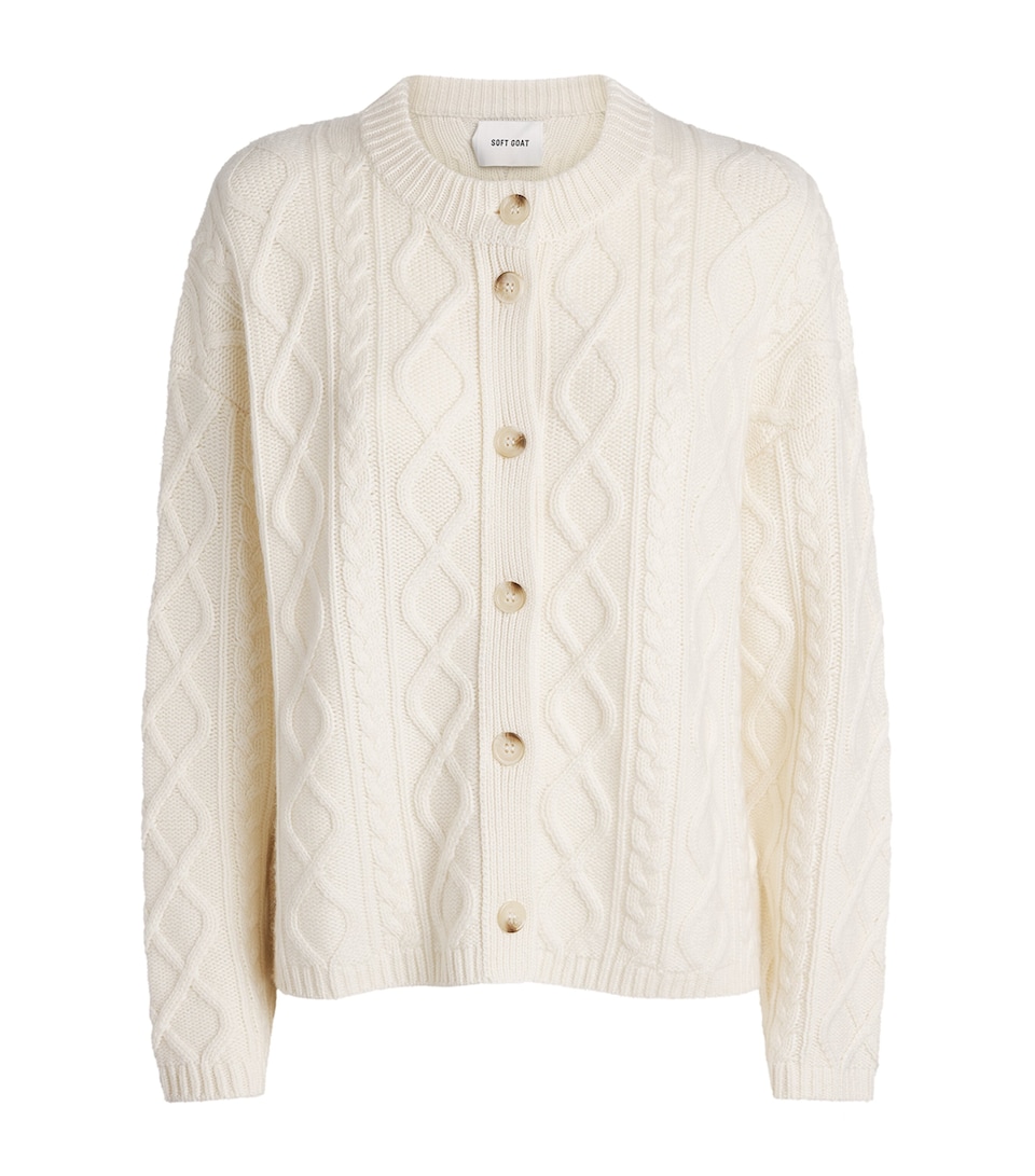 Soft Goat Womens Cashmere Cable-Knit Cardigan Feather White