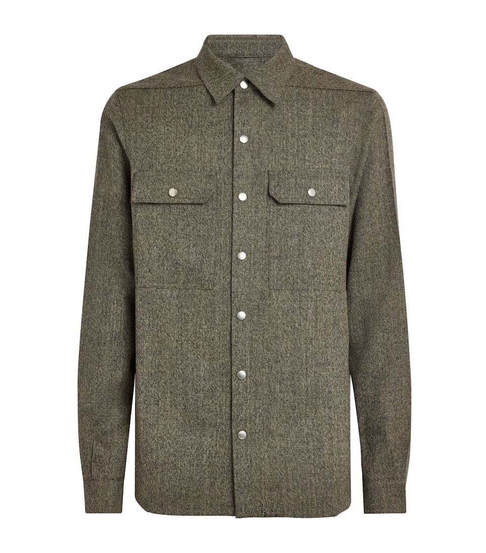 Rick Owens Mens Wool Overshirt Black Melange