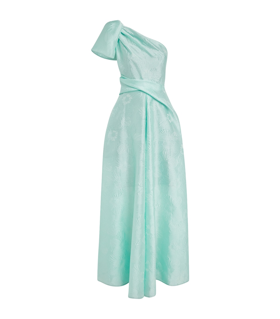 Talbot Runhof Womens Jacquard One-Shoulder Anemone Gown Seafoam