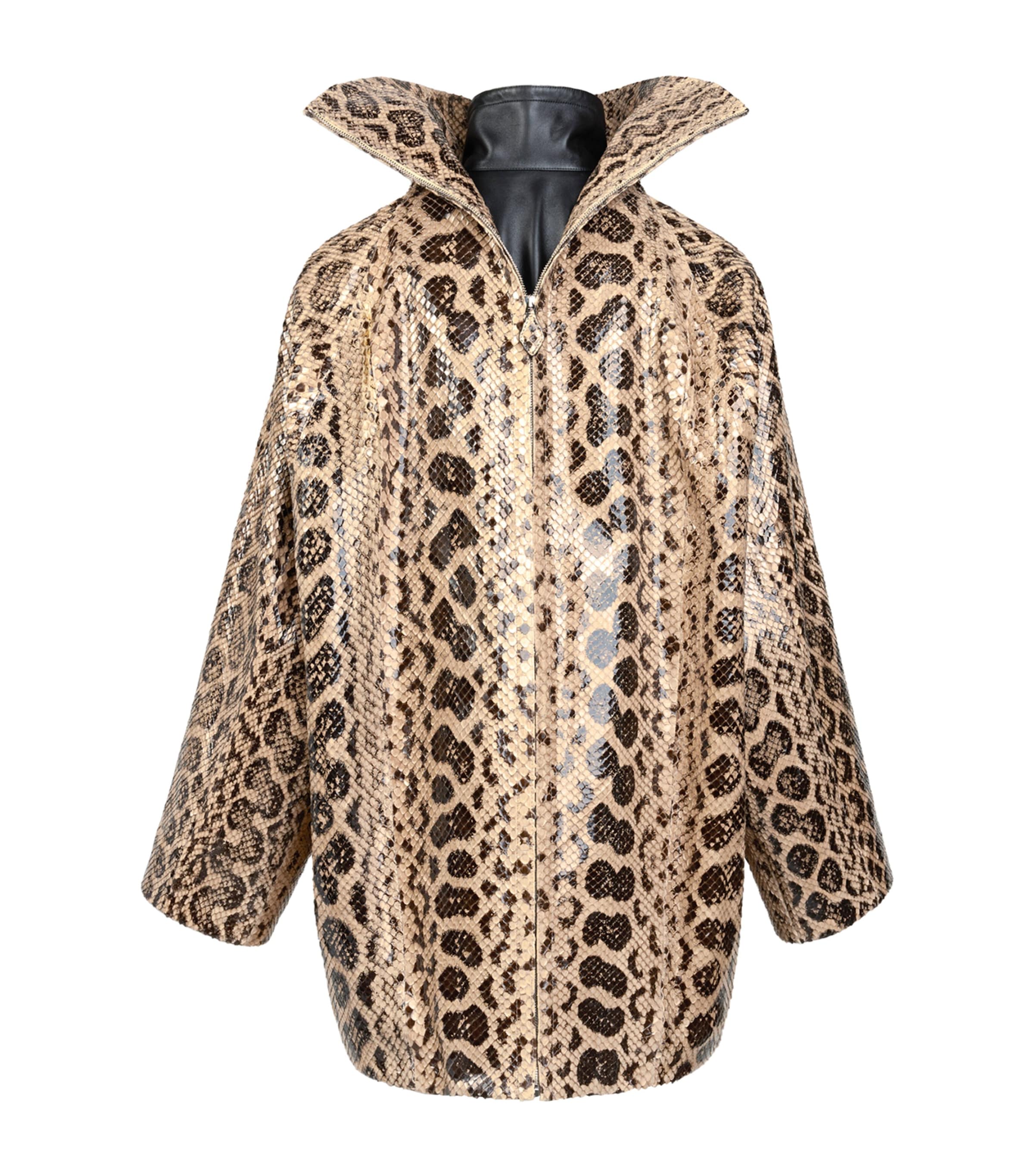 Alaïa Womens Python Skin Layered Coat Taupe