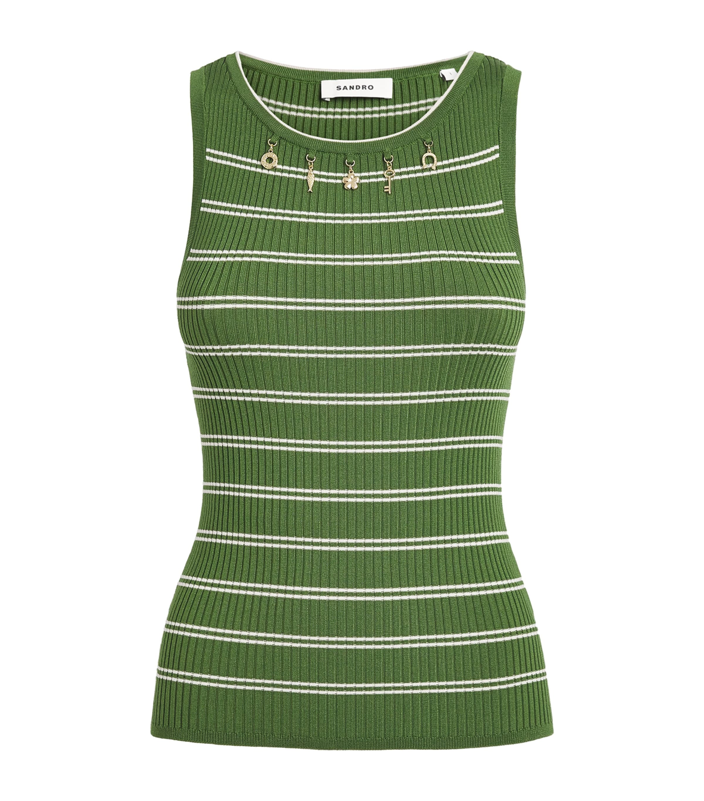 Sandro Paris Womens Stretch-Jersey Tank Top Green / Ecru