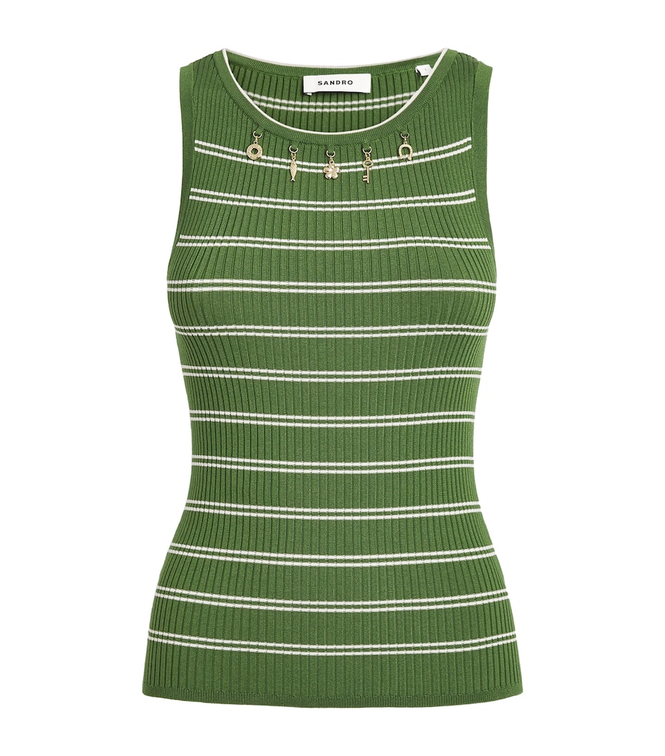 Sandro Paris Womens Stretch-Jersey Tank Top Green / Ecru