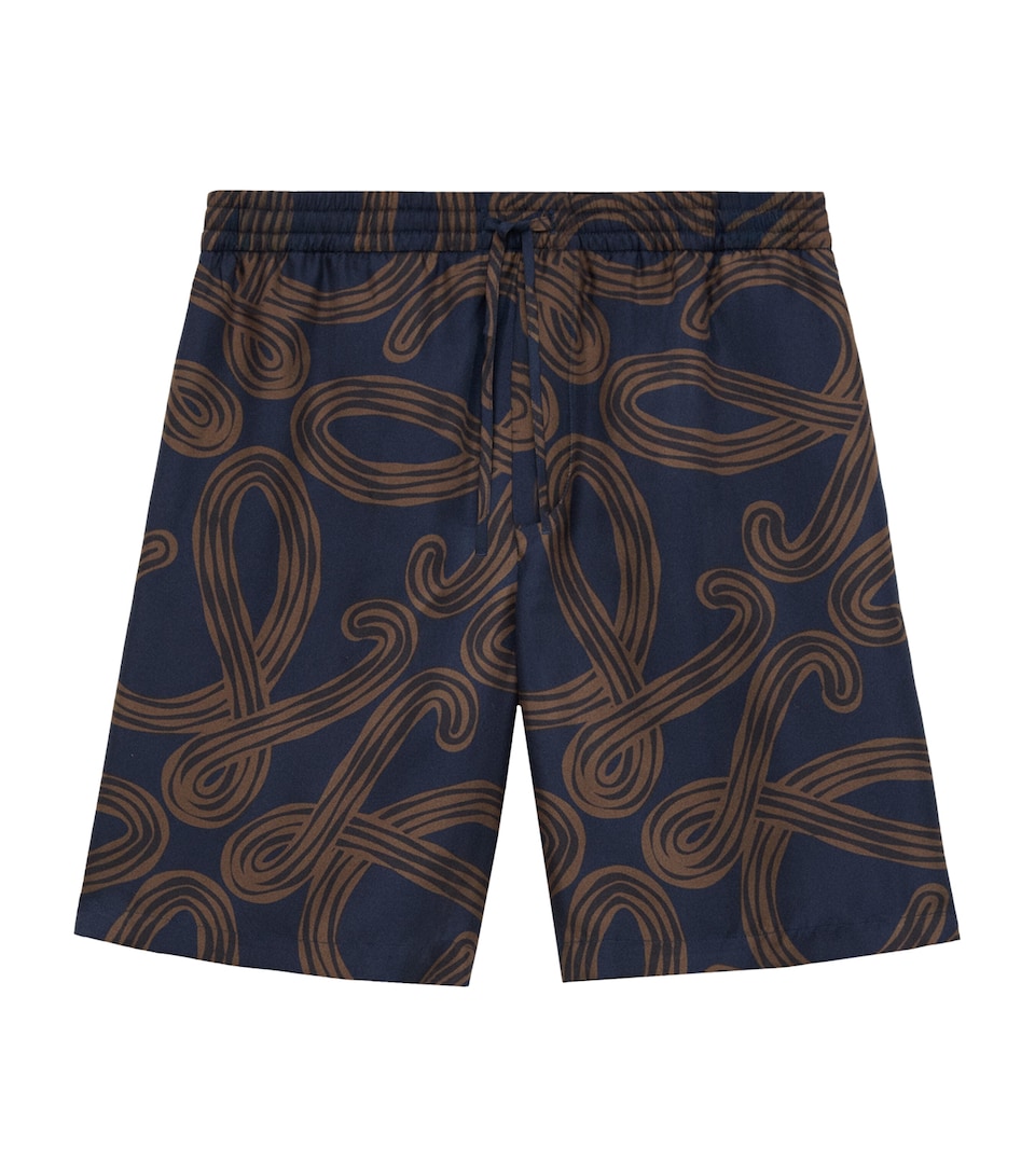 LOEWE Mens x Paula’s Ibiza Silk Anagram Shorts Navy/brown