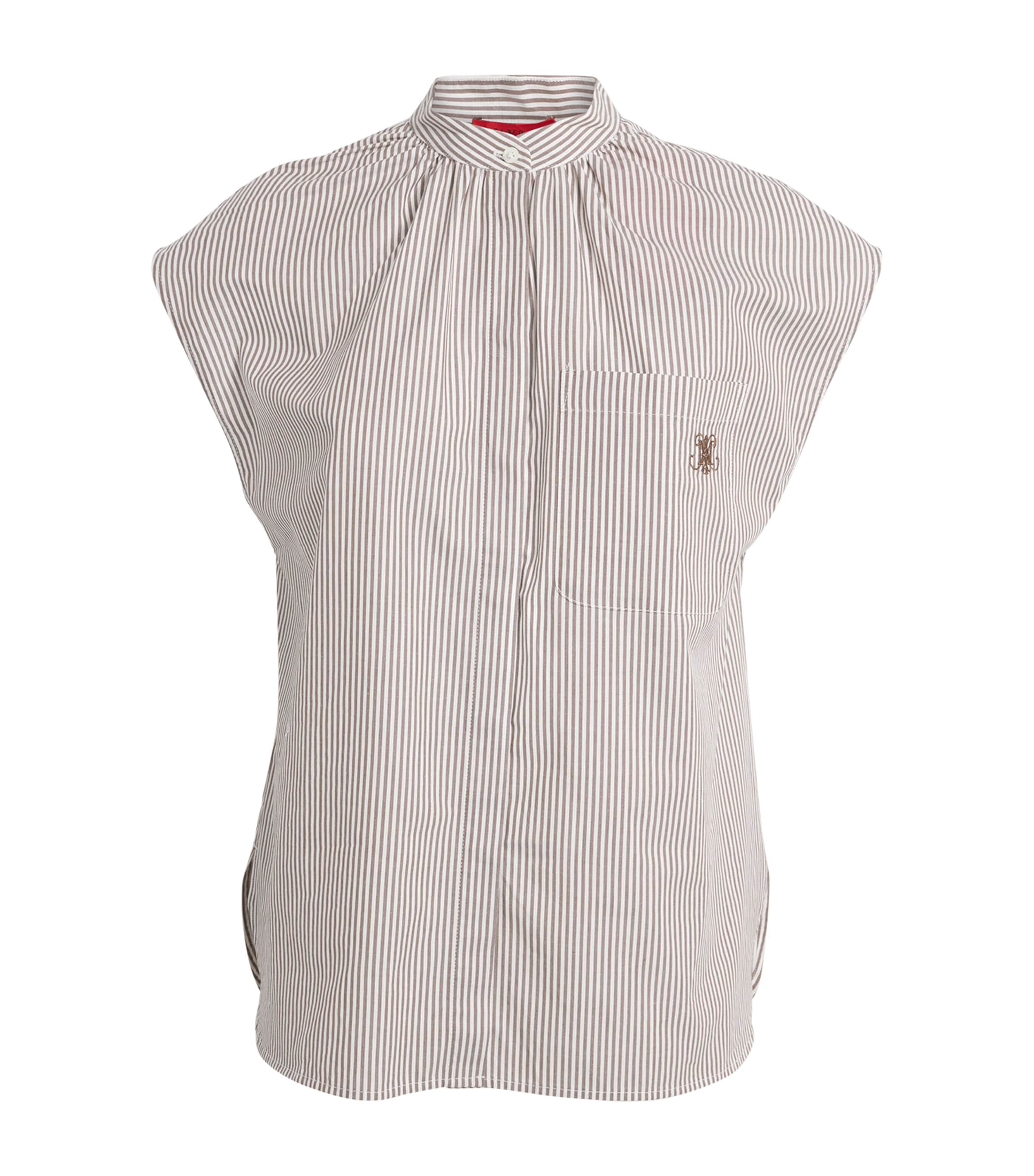 Sleeveless Stripe Embroidered Shirt
