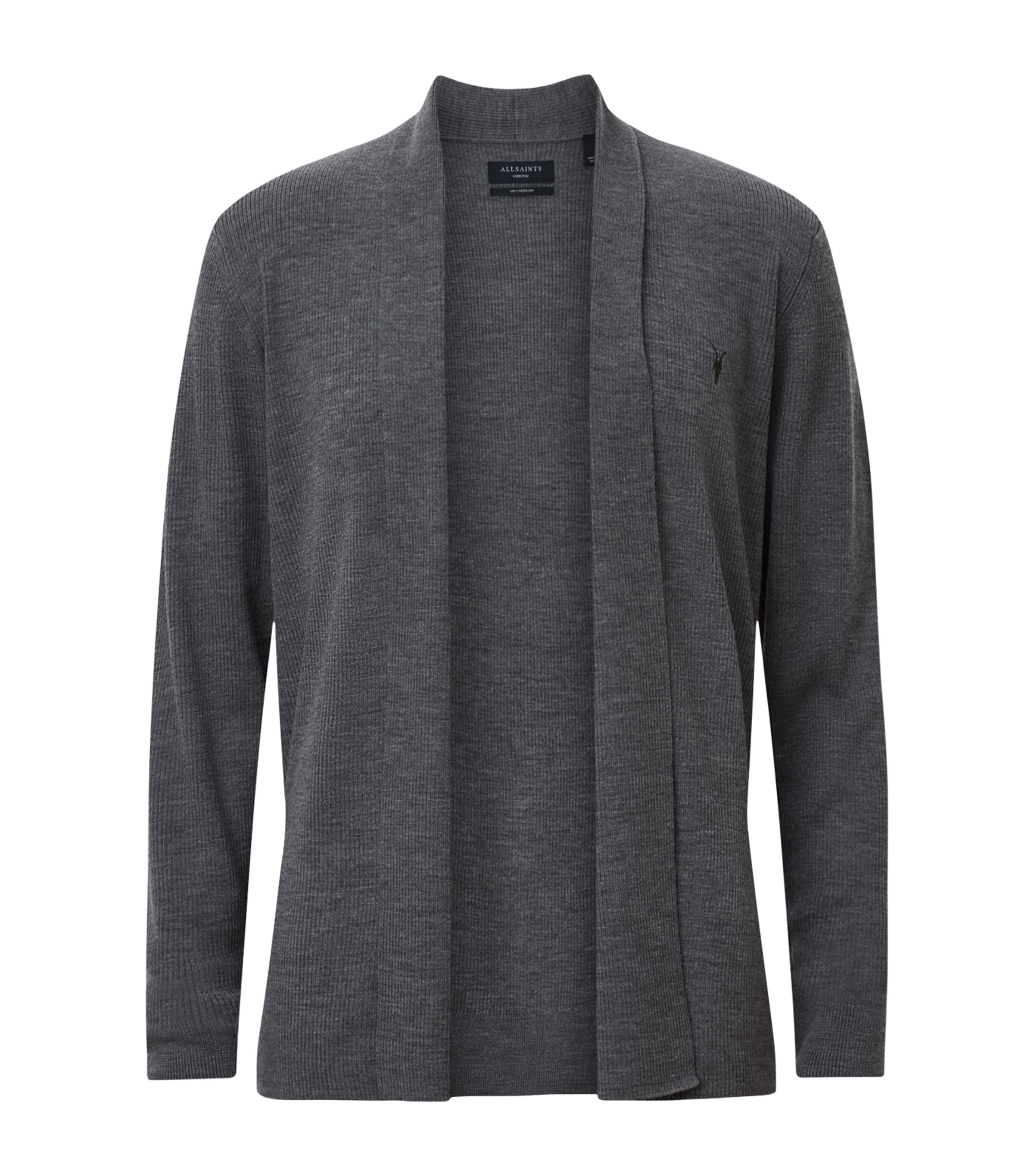 AllSaints Mens Merino Wool Mode Cardigan Monument Grey