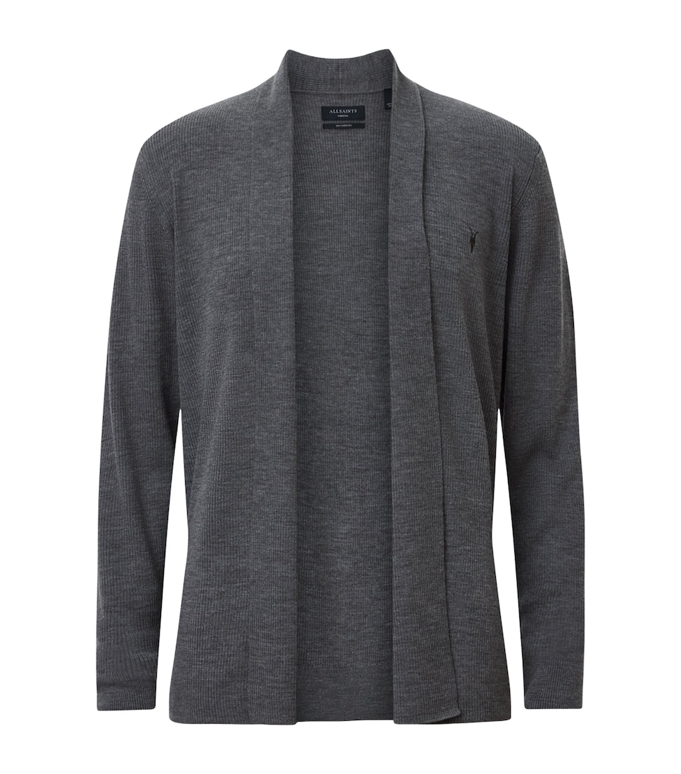 AllSaints Mens Merino Wool Mode Cardigan Monument Grey