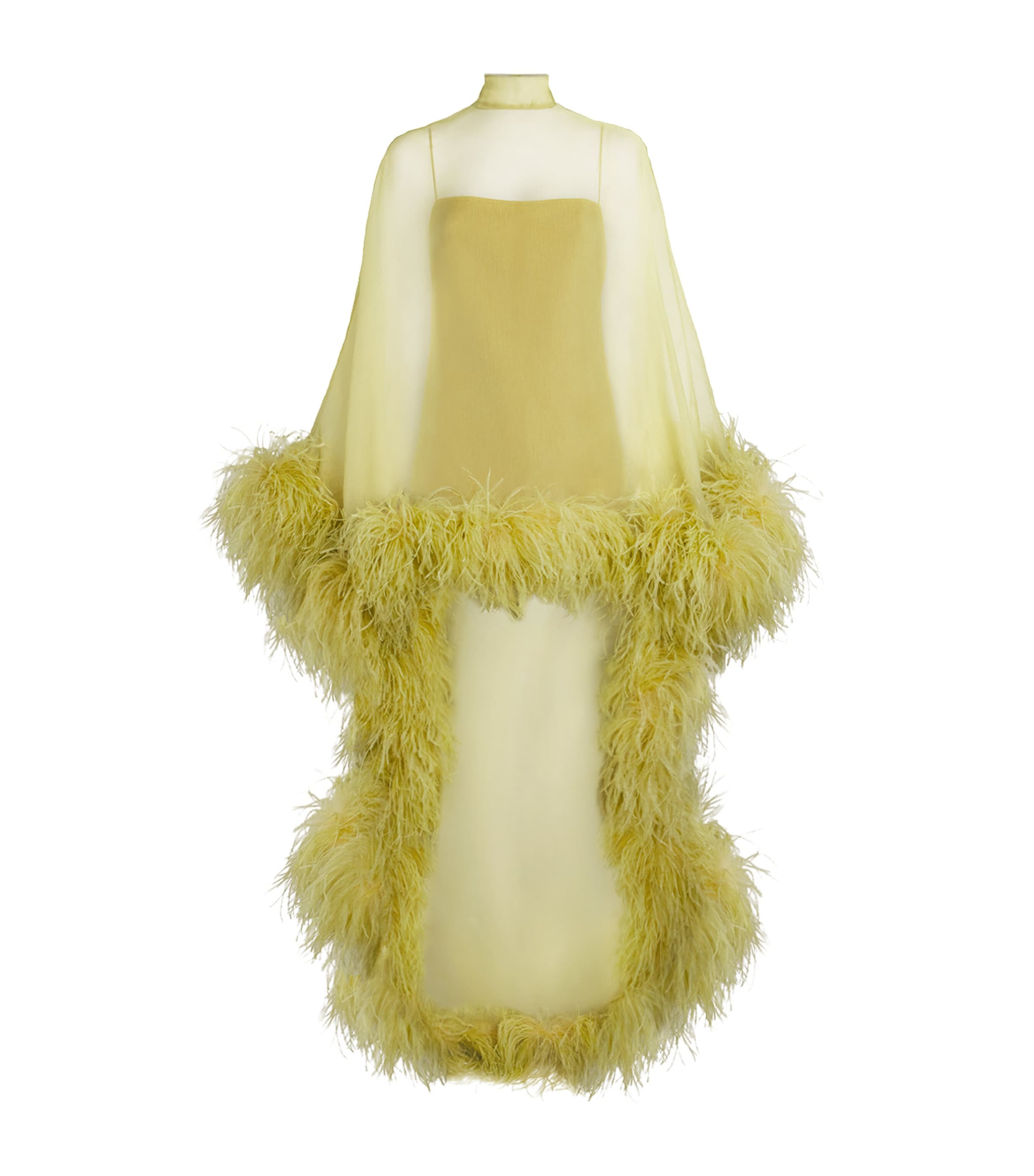 Taller Marmo Womens Ostrich Feather-Trim Daisy Mini Dress Gold Kiwi