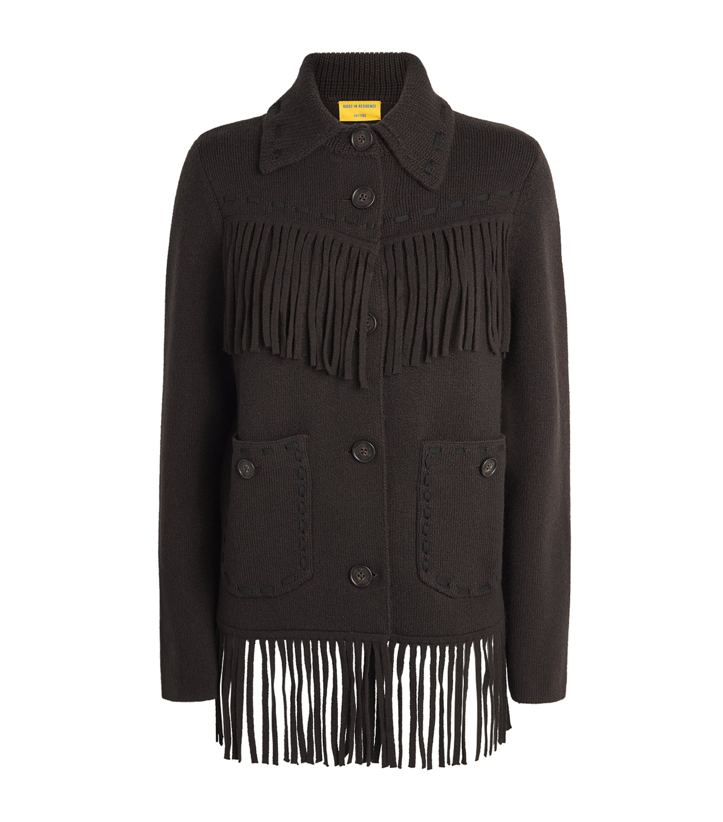 Guest In Residence Womens Wool-Cashmere Western Fringe Jacket Burnt Cocoa
