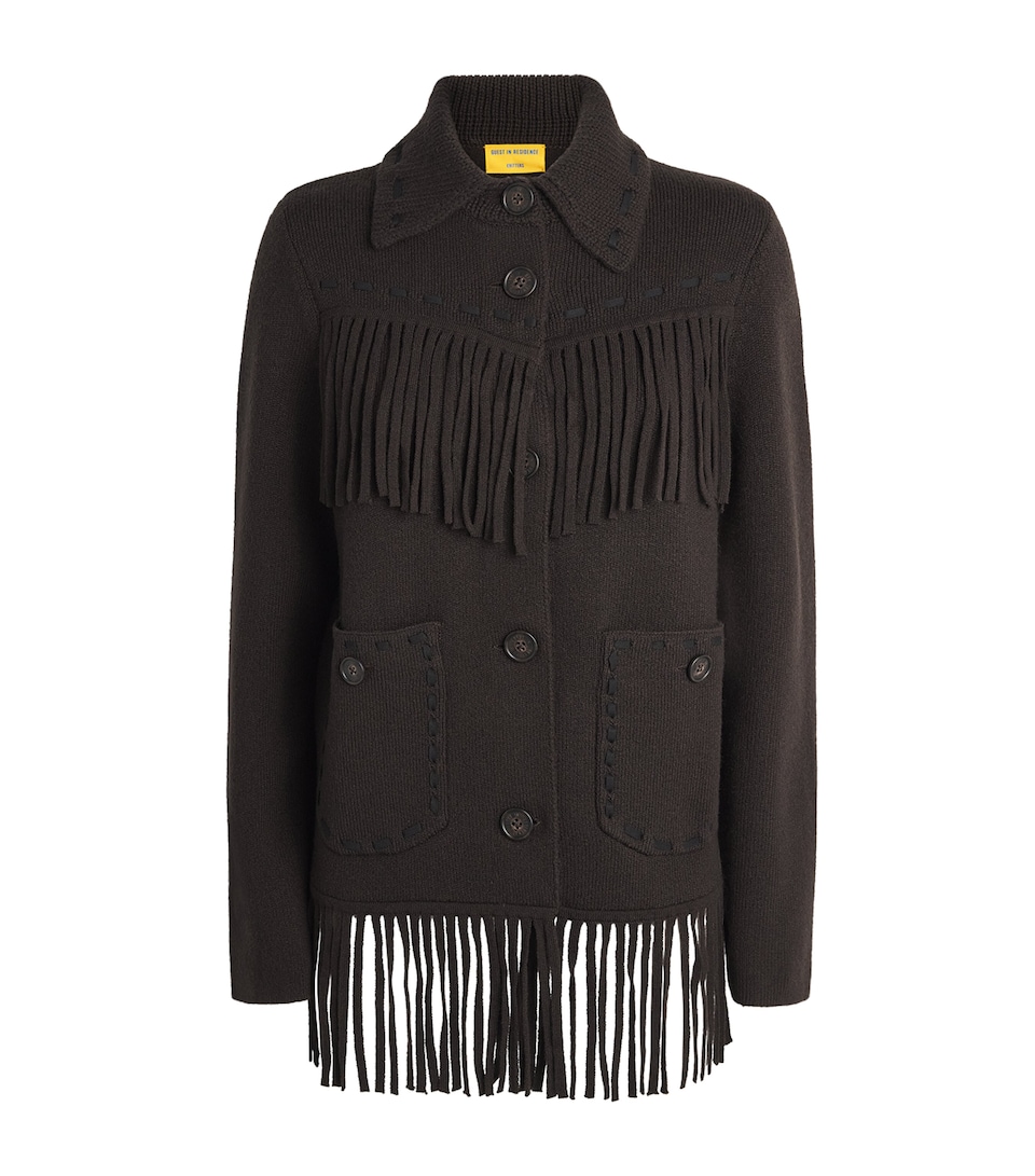 Guest In Residence Womens Wool-Cashmere Western Fringe Jacket Burnt Cocoa