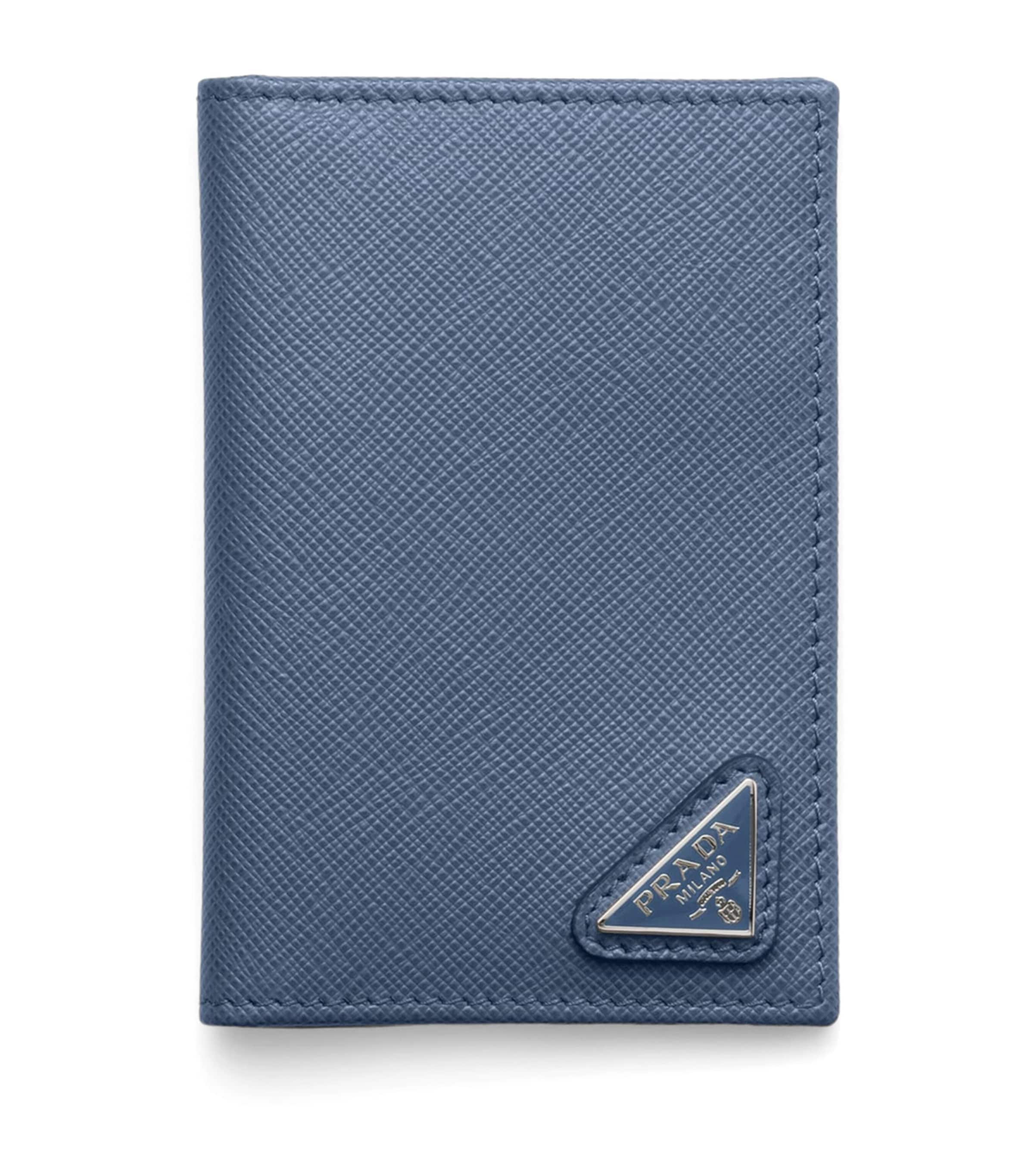 Prada Saffiano Leather Bifold Card Holder Blue