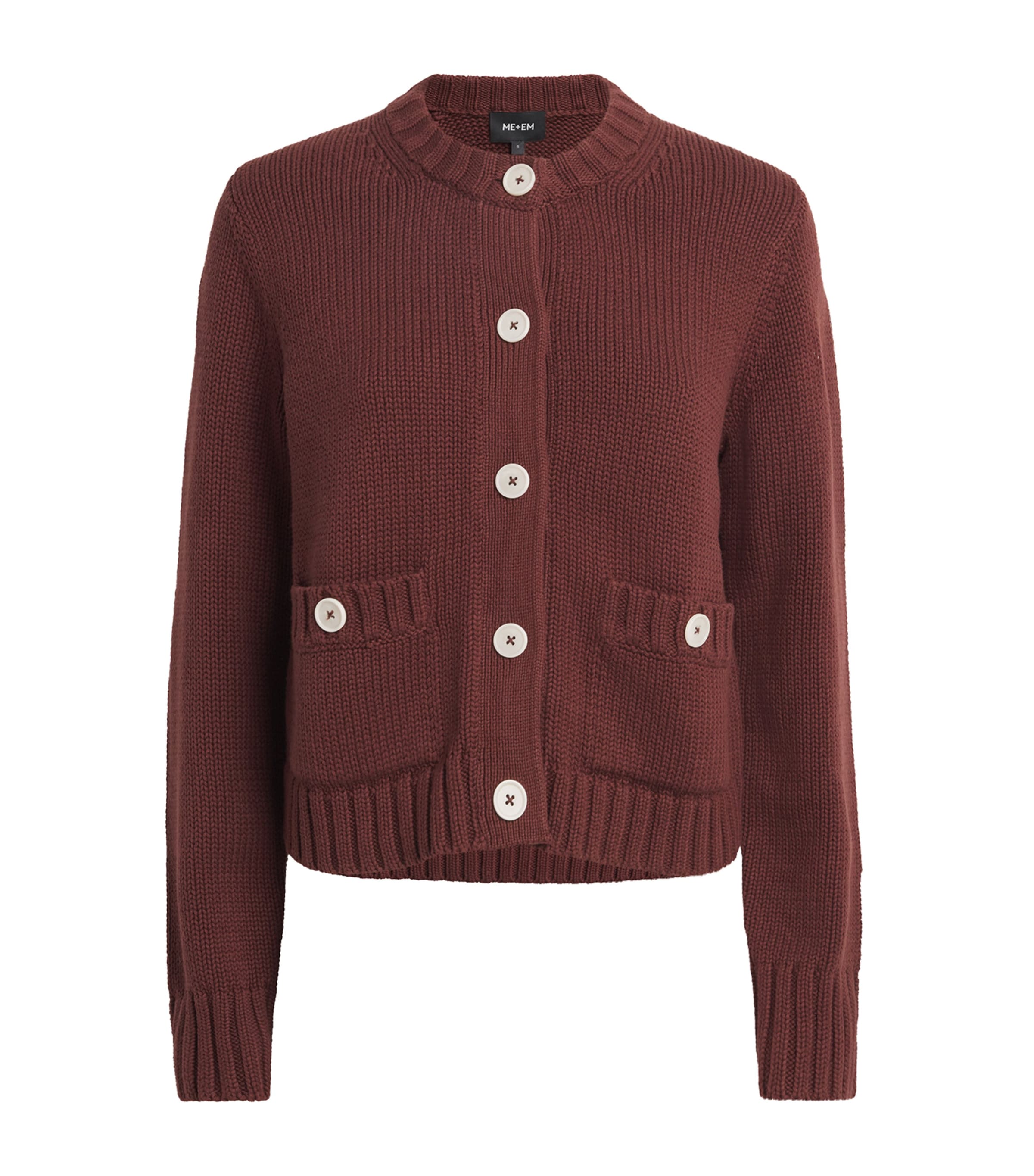 ME+EM Womens Cotton Cropped Cardigan Cinnamon Brown